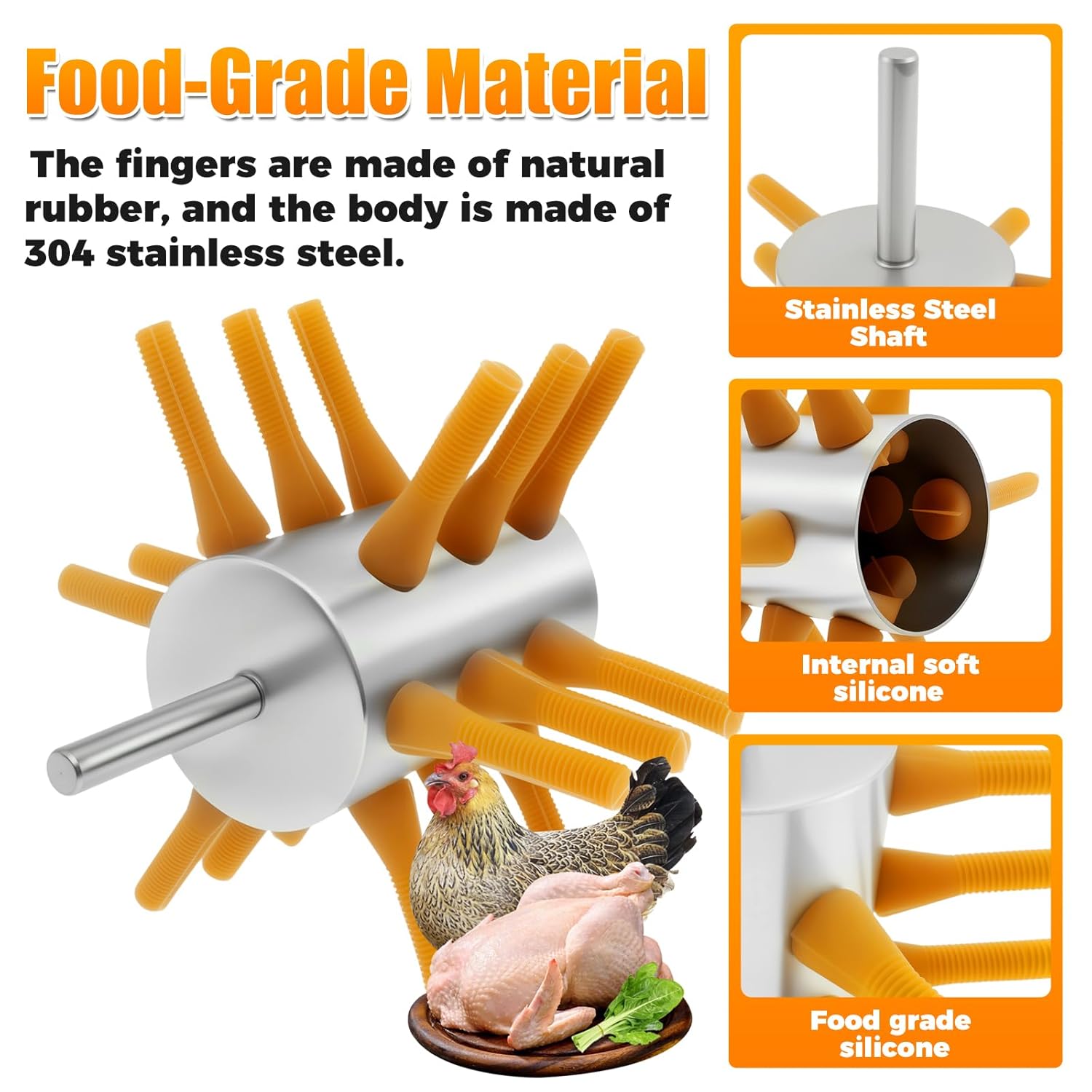 Stainless Steel Poultry Plucker, Chicken Feather Plucker Machine,Poultry Depilation Machine,Chicken Plucker Drill Attachment,Stainless Steel Drill Chicken Plucker