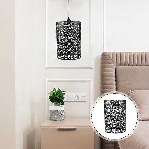 Miniatura 2 de Angoily Pantalla de lámpara cilíndrica de metal, pantalla de repuesto negra, cubierta de luz de tambor estrellado, pantalla de luz retro para