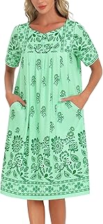 Womens Nightgowns Casual Short Sleeve Sleepwear Floral Print Nightdress with Pockets - Buy now