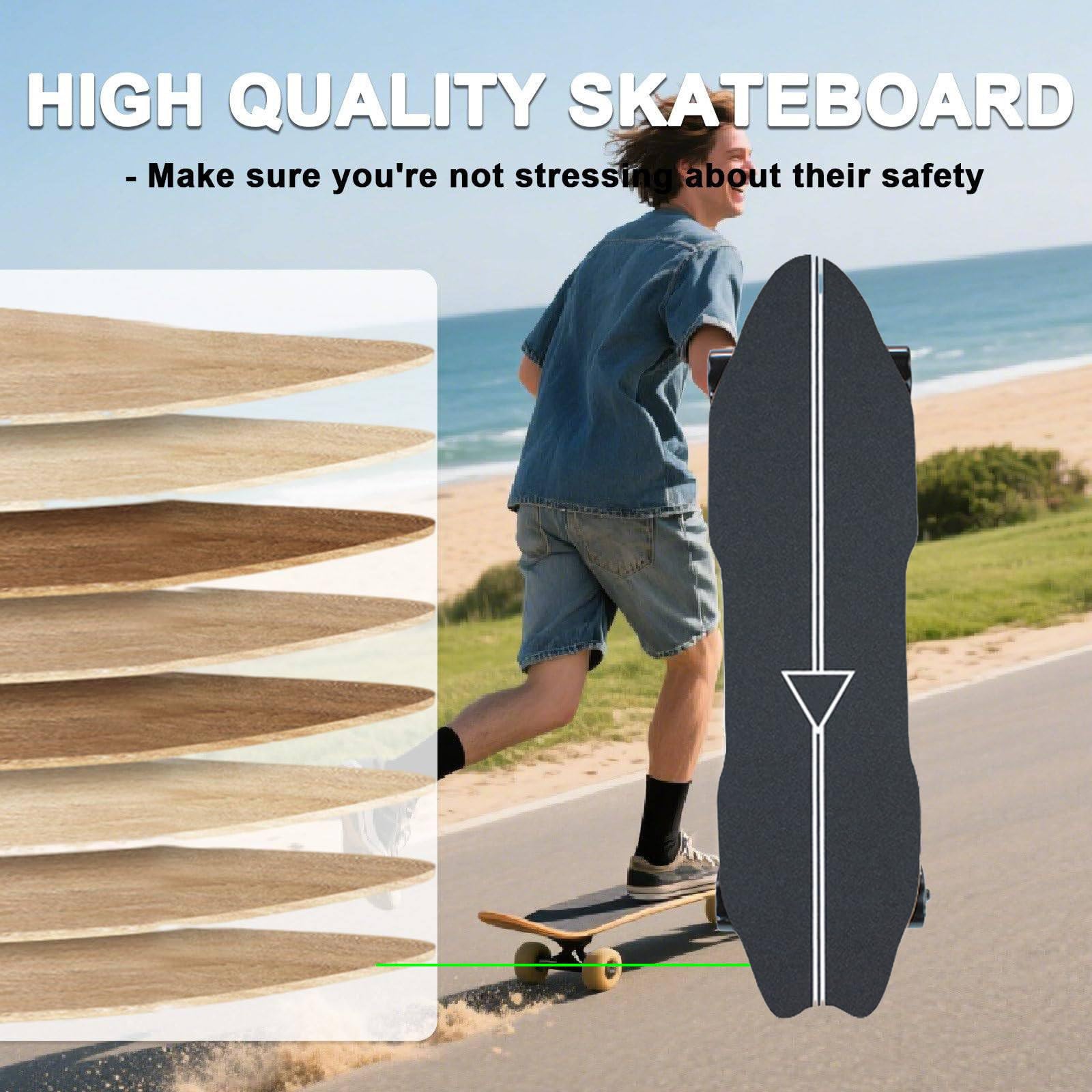Skateboard électrique avec Télécommande, 7 Plis D'érable, Autonomie 8/15/22/30 Km, 4 Vitesses, Vitesse Maximale 25 Km/H, Longboard Idéal pour Les Trajets Domicile-Travail des Débutants 30KM