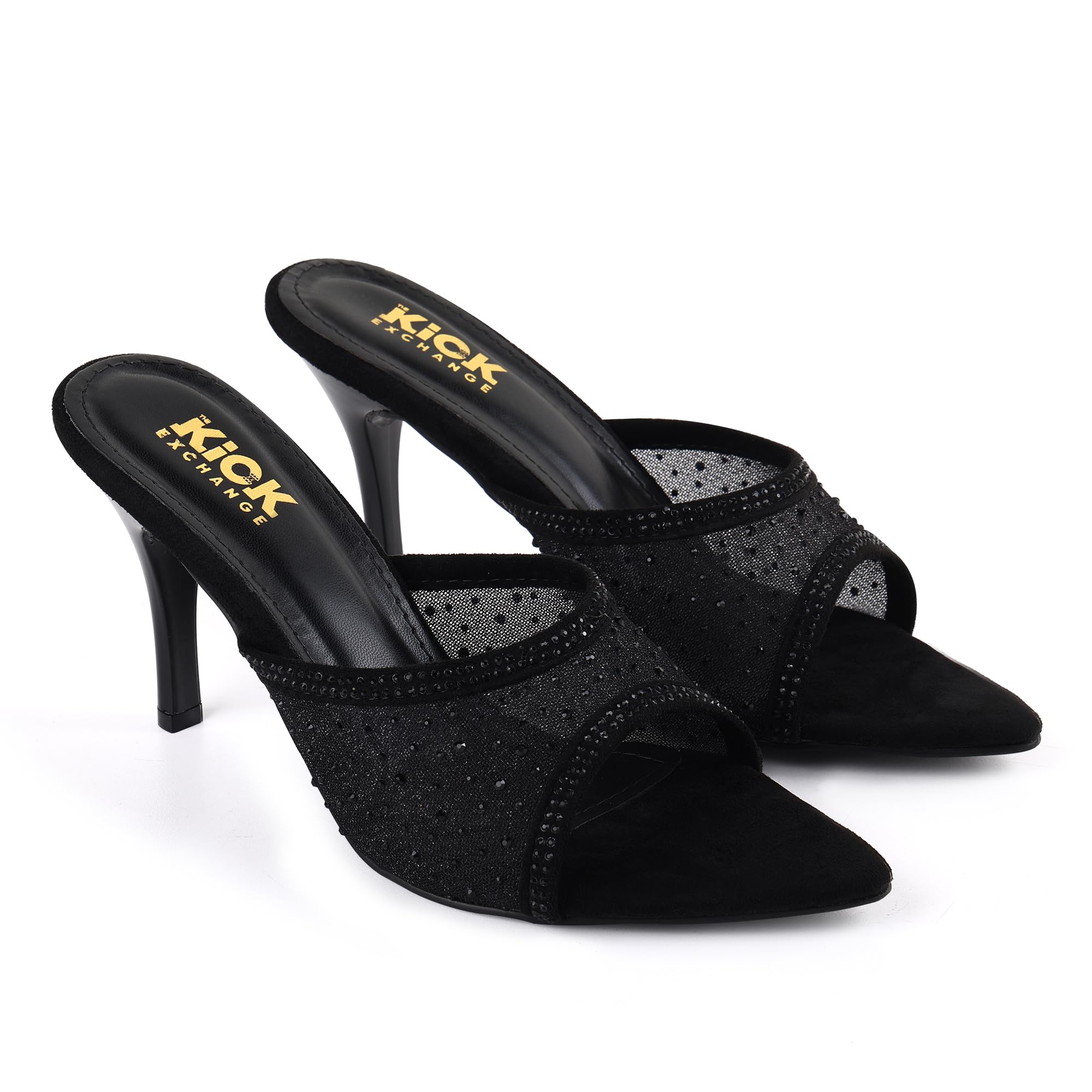 Women's Embellished Mesh Mule Sandals, Pointed Toe Design, Stiletto Heel Footwear, Slip On Fashion Style, Occasion Wear for Parties, 3.5-Inch Stiletto Heels-image-19