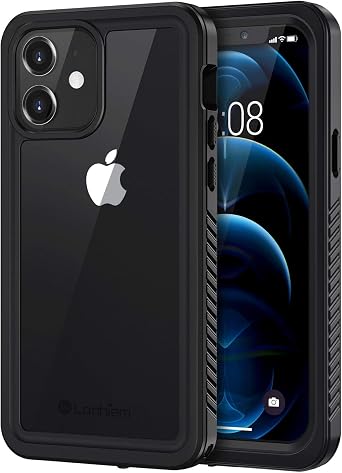 Lanhiem for iPhone 12 Case, Waterproof Dustproof Shockproof Case with Built-in Screen Protector [Not for iPhone 12 Pro], Full Body Underwater Protective Cover for iPhone 12 6.1 inch -Black