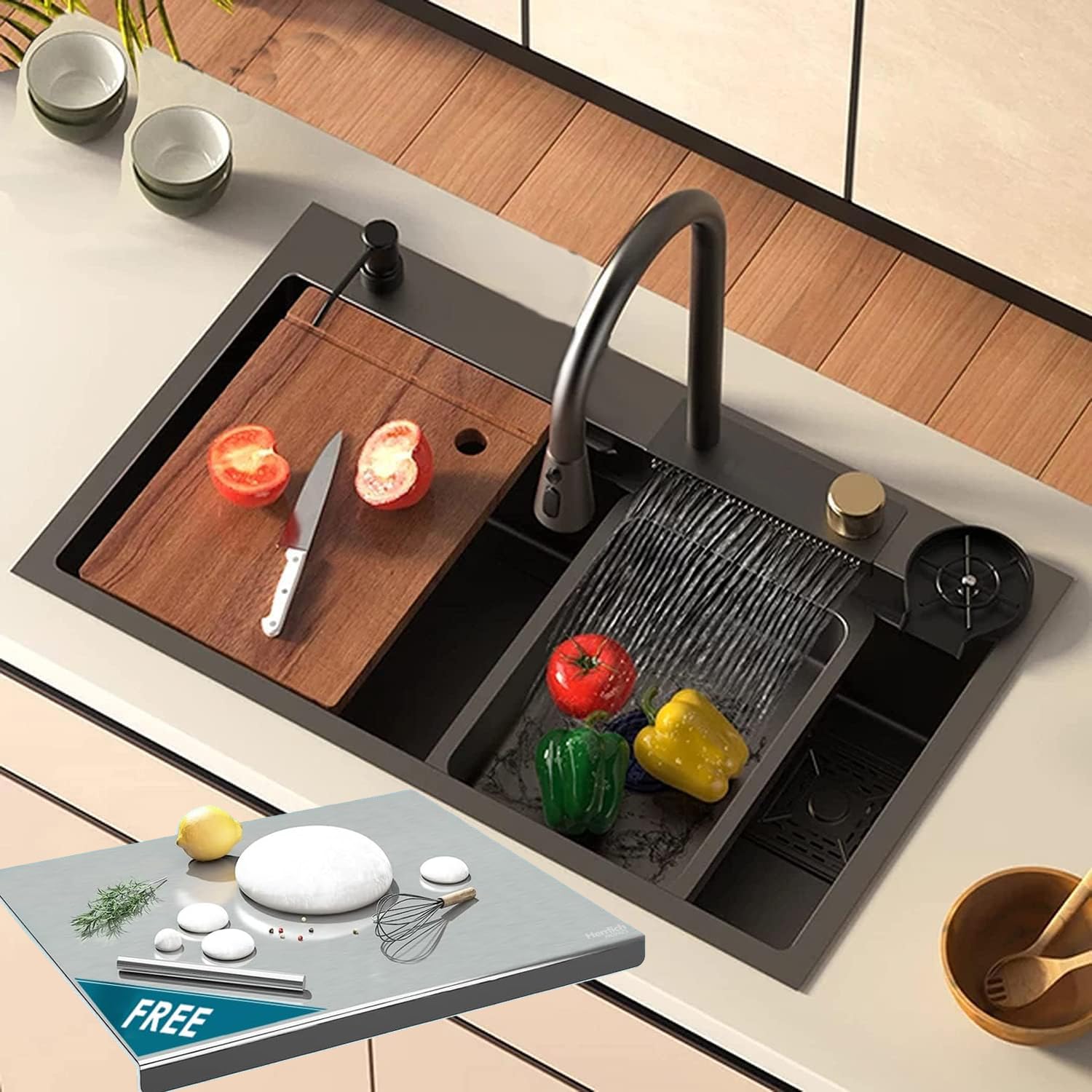 Bokaiya 304 Grade Stainless Steel Sink For Kitchen & Free Stainless Steel Counter Top | 30 X 18 X 9 Inchs | With Anti Scratch Honeycomb Design | Nano Coated | Multifunction (B0D4V5PMFT) Amazon Price History, Amazon Price Tracker