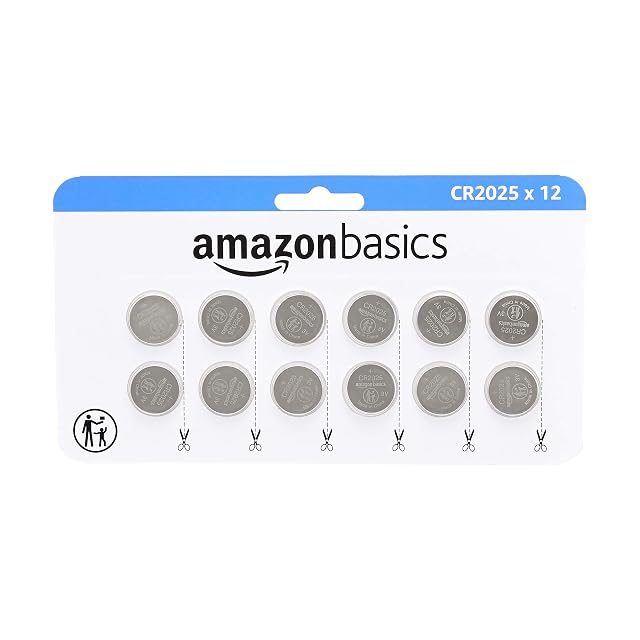 Amazon Basics CR2025 Lithium Coin Battery, 12-Pack