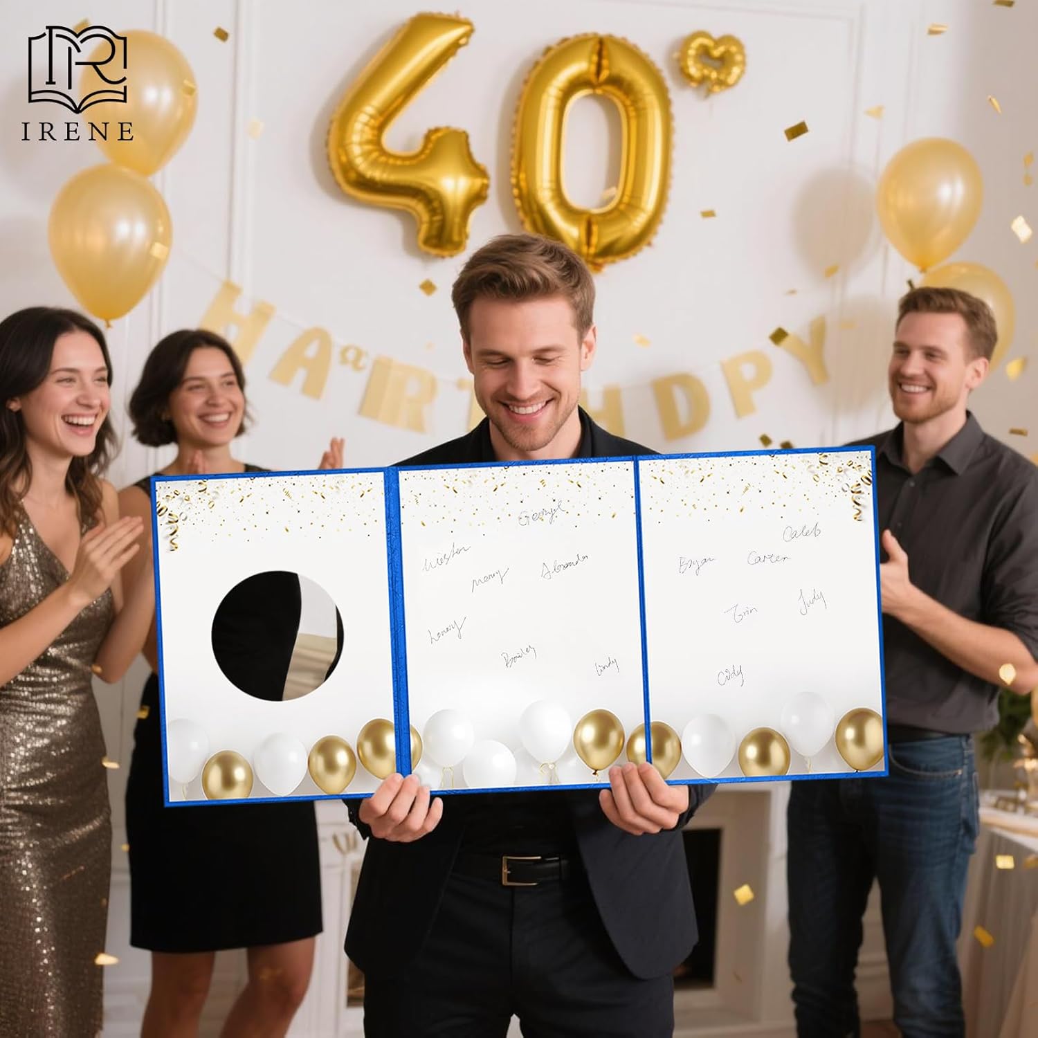 IRENE Guest Book for DIY, Blank Blue Gold Party Decoration Sign Book Alternative for Wedding, Birthdays, Graduation, Baby Showers, Quinceanera, Farewell, Retirement Celebration Party - Image 6