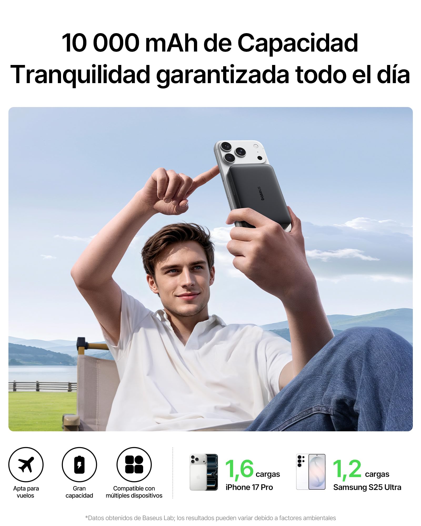 Baseus EnerFill FM21 Qi2.2 25W Powerbank Magsafe, Batería Externa Magnética 10000mAh, PD 45W USB C Carga Rápida, Power Bank Carga inalámbrica para iPhone 17, 16, 15 Pro MAX