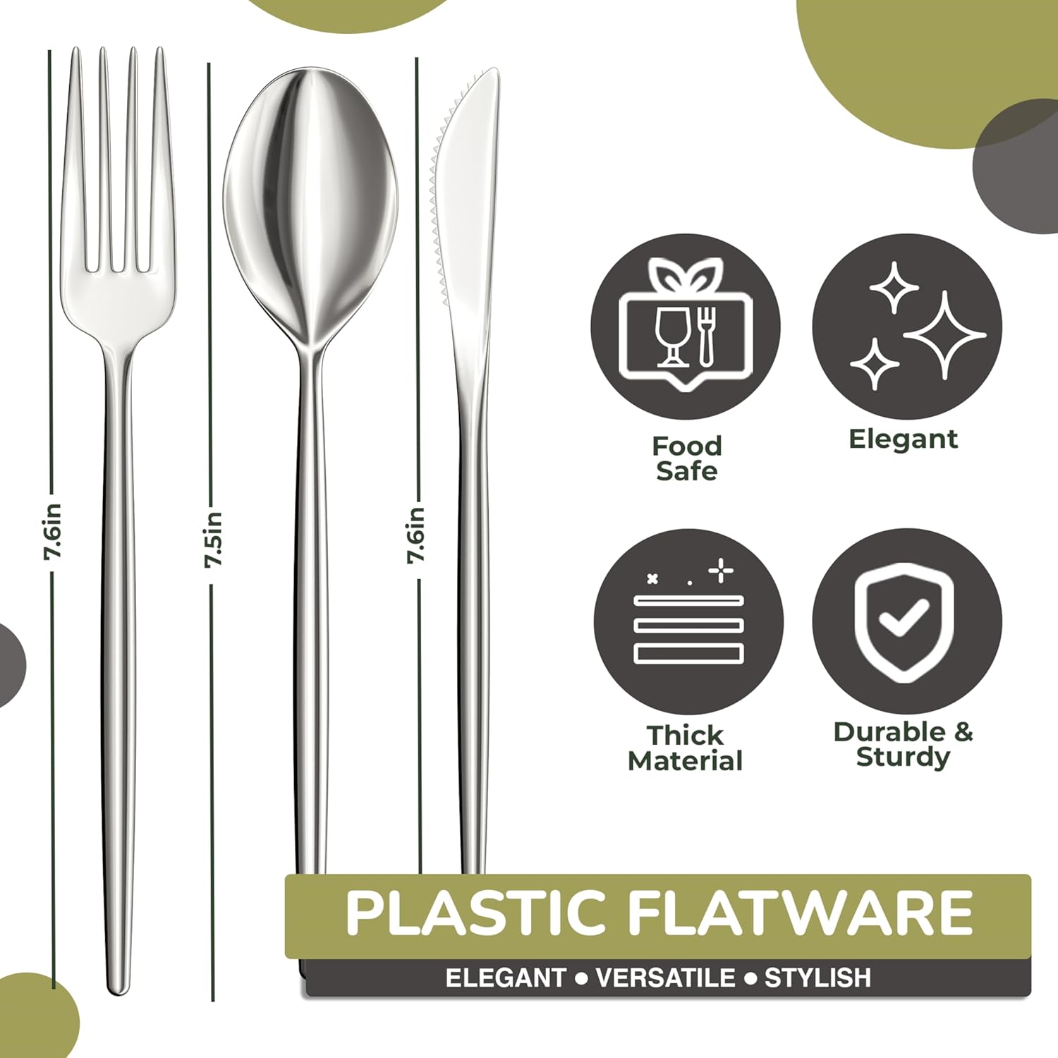 Trendables Disposable Silverware - 120 Pack Plastic Cutlery Set With Knives, Beautiful Silver Plastic Utensils