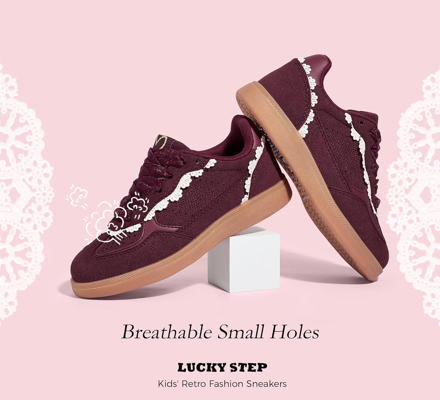 LUCKY STEP Kids Lace Detail Fashion Retro Sneakers Girls Casual Gum Rubber Sole Dual Laces Walking Running Shoes for Big&Little Kid and Toddler - Image 2