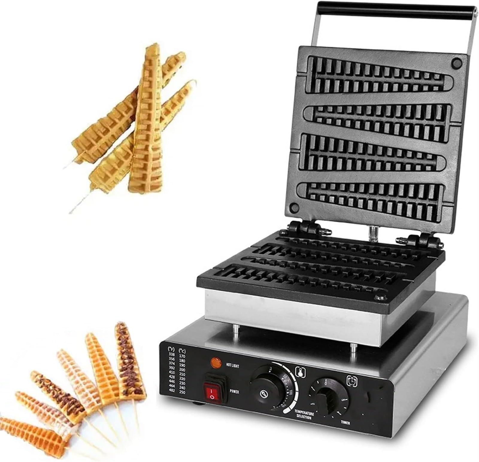 Macchina per Waffle 4 Pezzi, elettrica Commerciale, in Acciaio Inossidabile, a Forma di Albero, con Controllo della Temperatura e del Tempo, Maniglia atermica, Adatta per panetteri,Style1