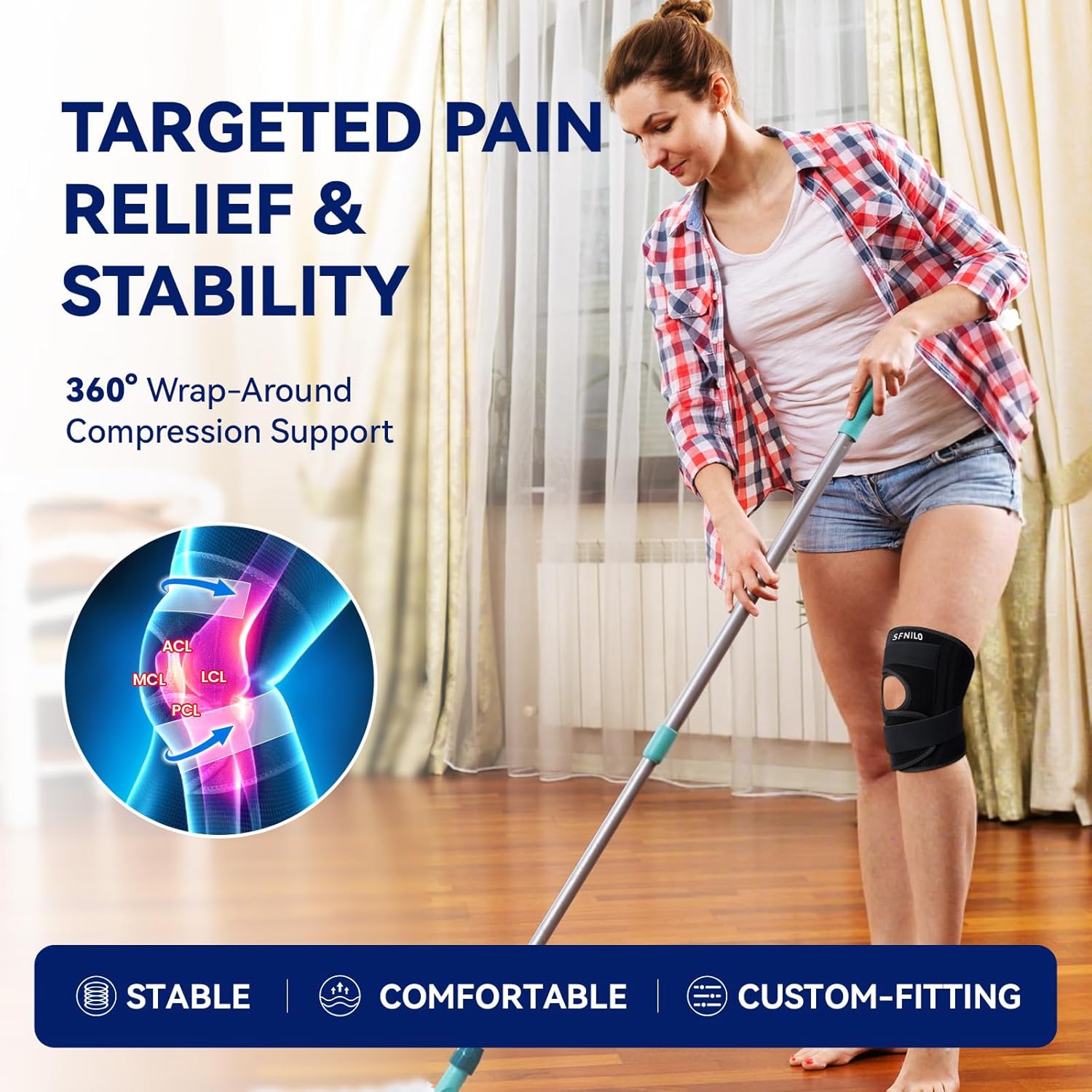 Knee Brace for Knee Pain & Arthritis - Adjustable Support with Side Stabilizers for Meniscus Tear, ACL, MCL Injuries Recovery - Relief for Men & Women
