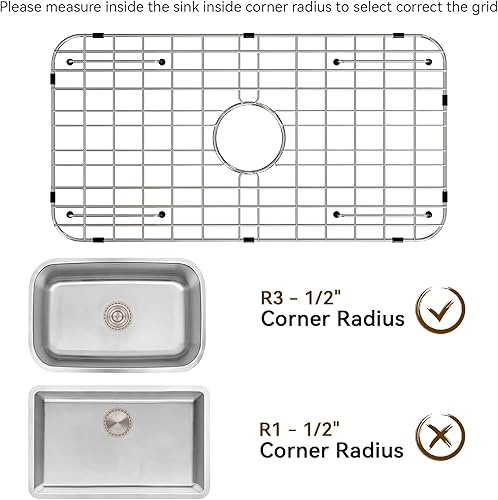 Vista 4 de Rejilla de fregadero de acero inoxidable y protectores para la parte inferior del fregadero de cocina, protector de fregadero de 24 x 12 pulgadas