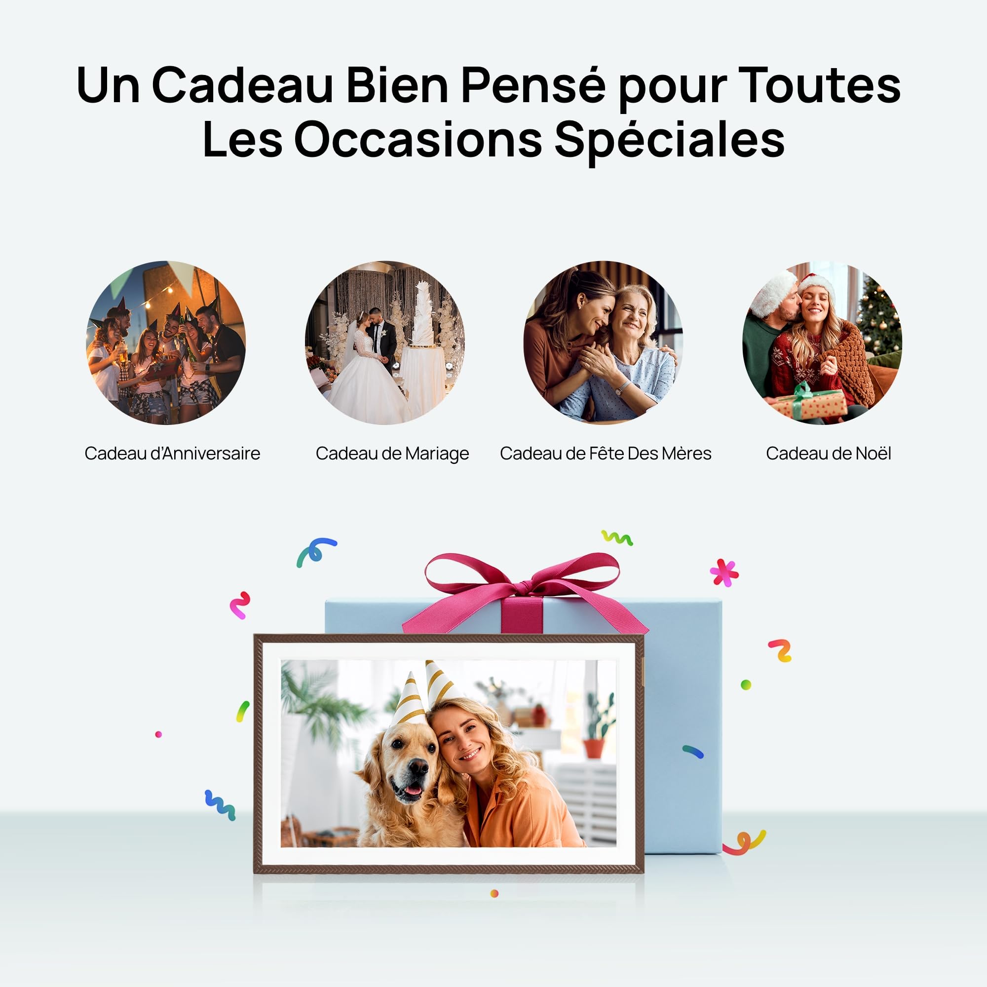 ARZOPA Cadres Photo Numérique 15,6 Pouces Stockage Cloud Gratuit et Illimité FHD Écran Tactile Partage à Distance Photos Vidéos Illimitées Via APP Cadre Numérique pour Famille - D15 Marron