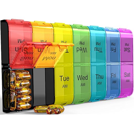 Extra Large Pill Organizer 2 Times a Day, Weekly XL AM PM Pill Case, 7 Day Pill Box Twice a Day, Oversized Daily Medicine Organizer for Vitamins, Big Pill Container, Medication Dispenser(Black)