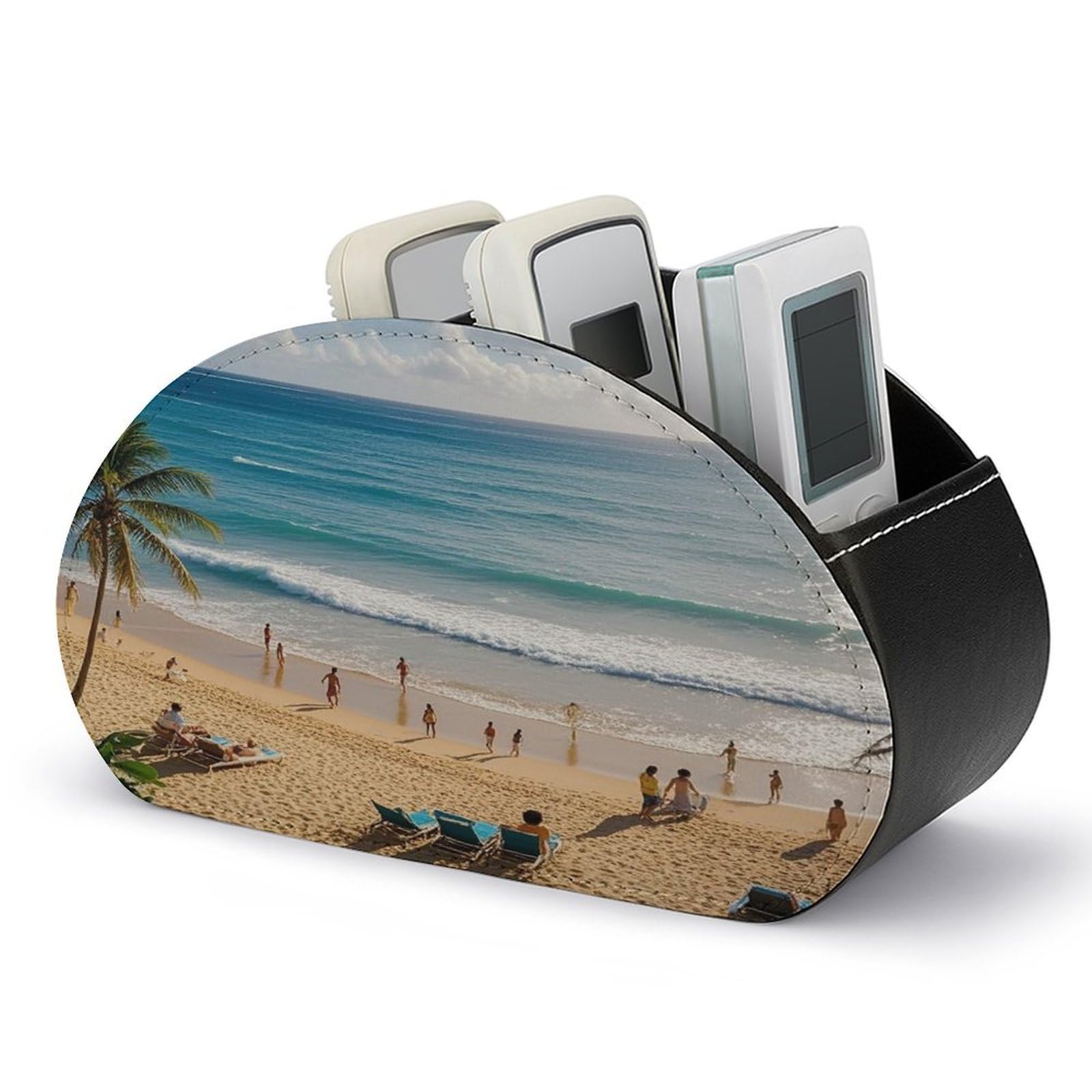 FekiLoot Summer Hawaiian Remote Control Holder with 5 Compartments Multi-functional TV Remote Caddy Organizer Leather TV Remote Holder Desktop Organizer Store for Bedside Table Office Desk