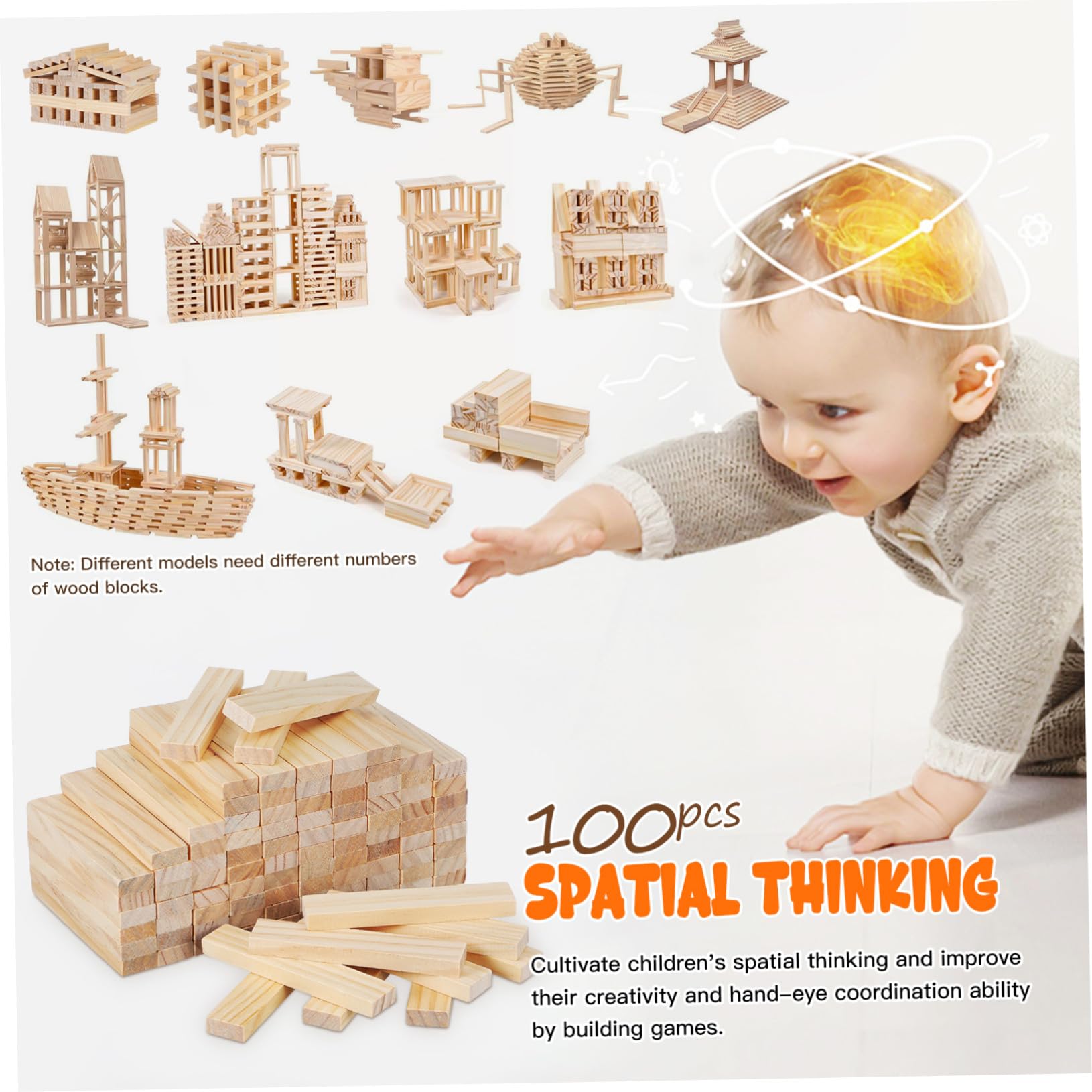 100 Stück Holzbausteine für Kleinkinder Stapelbares Bauspielzeug mit Minimalistischer Optik zum Kreativen Basteln und Spielen Unterwegs