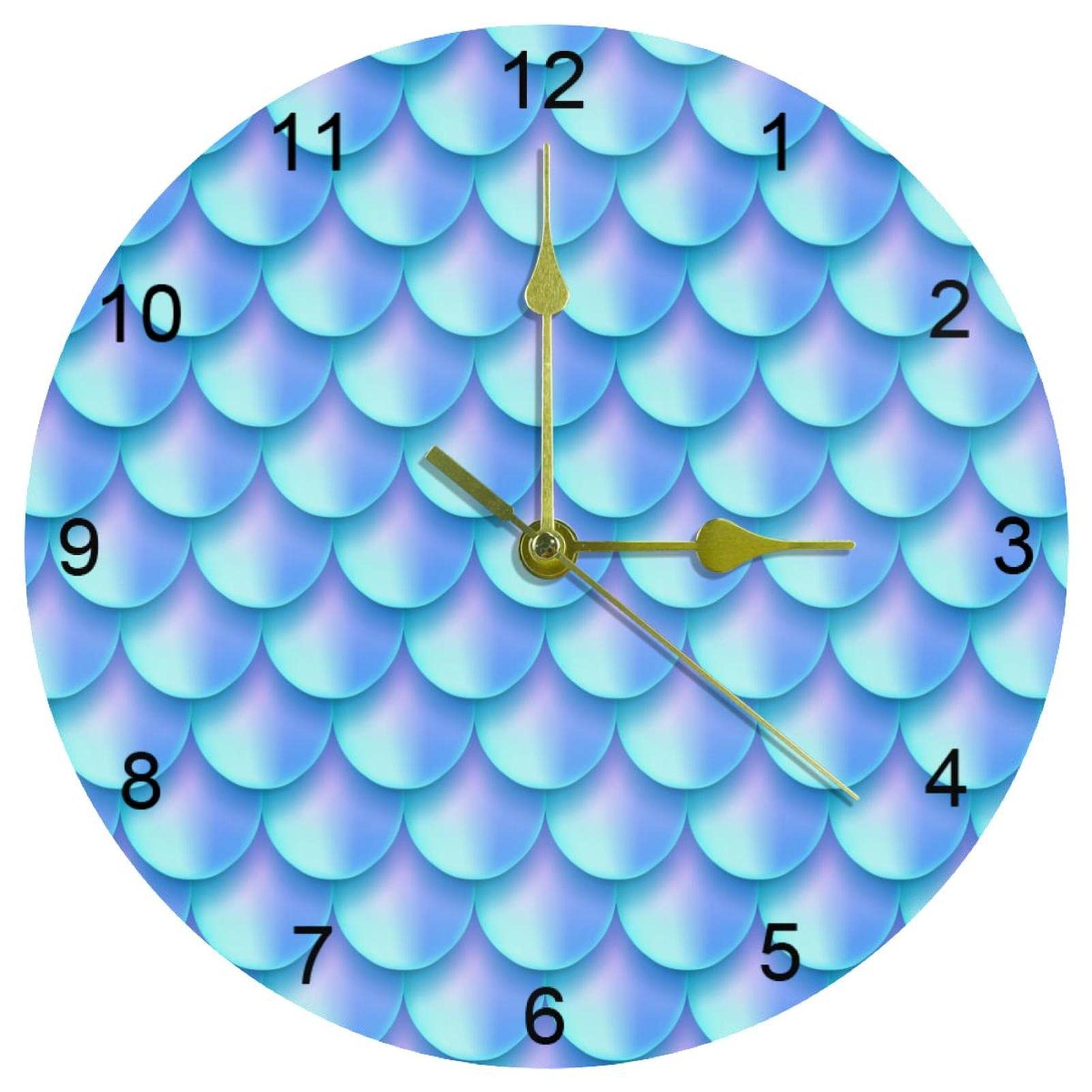 Horloge murale silencieuse pour cuisine et bureau design bleu clair 25,4 cm