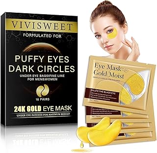 32 Pcs Under Eye Patches,Eye Masks for Puffy Eyes,Eye Mask for Dark Circles,Collagen Gel Mask,Under Eye Masks,Gold Eye Gel Pads for Anti Wrinkle,Puffy Eyes,Eye Bags,Hydrating,Independent Package