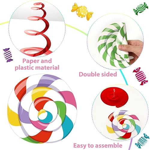 Miniatura 3 de 48 piezas Candyland Decoración de remolinos de fiesta de cumpleaños Feliz Navidad Colorido Candy Land Serpentinas colgantes de pared techo espirales