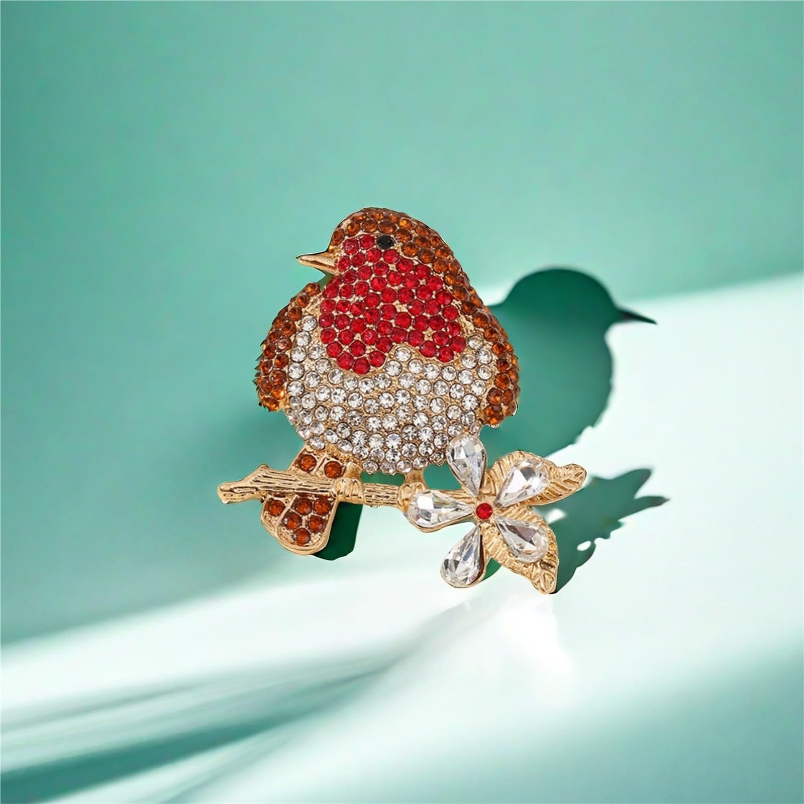 Broche de pájaro rojo de diamante completo para mujer, joyería retro de ramillete de animales de alta gama