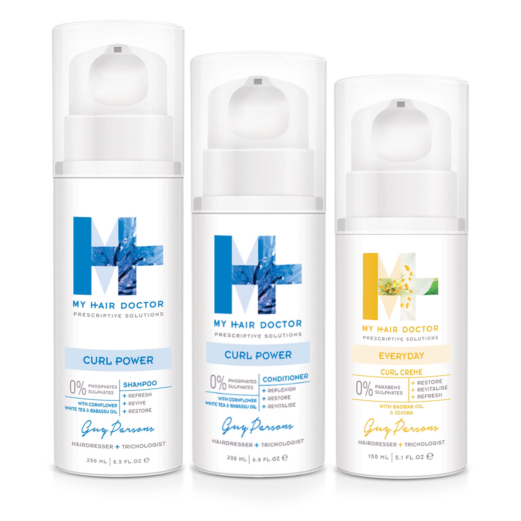 Shampoo (250ml), Conditioner (200ml) & Curl Activator Creme (150ml) for Curly, Wavy Hair, Curl Power Trio Set for Defining & Restoring Curly Hair