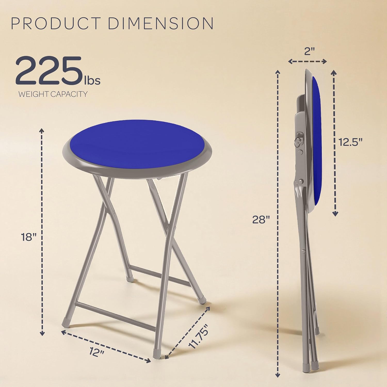 Lavish Home Folding Bar Stool - Set of 2 Heavy-Duty 18-Inch Stool - 225lb Capacity and Padded Seats for Dorm, Recreation or Game Room (Blue)