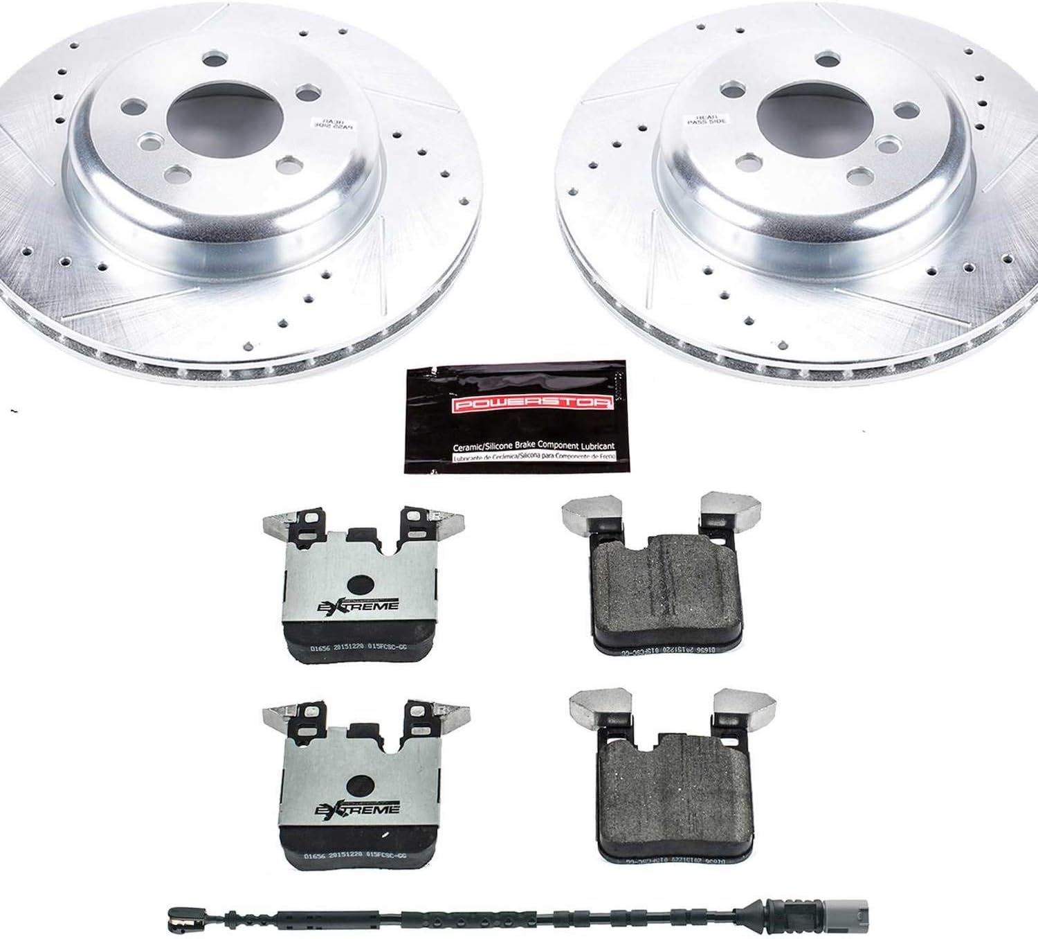 PowerStop Rear Brake Kit For BMW 320i xDrive 2016-18 |328d xDrive 2014 |328i 2016 |328i GT xDrive 2014-15 - Carbon Fiber Ceramic Brake Pads + Drilled & Slotted Rotors Upgrade, K6672-26