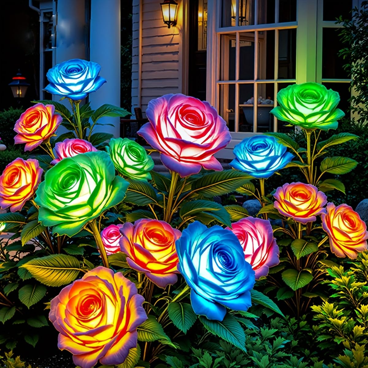 Solar Lights Outdoor Waterproof, 2025 Upgraded Solar Garden Lights with Beautiful & Realistic Rose Flowers, 7 Color Changing Outdoor Solar Lights for Outside Yard Porch Patio Garden Decor, 3 PK