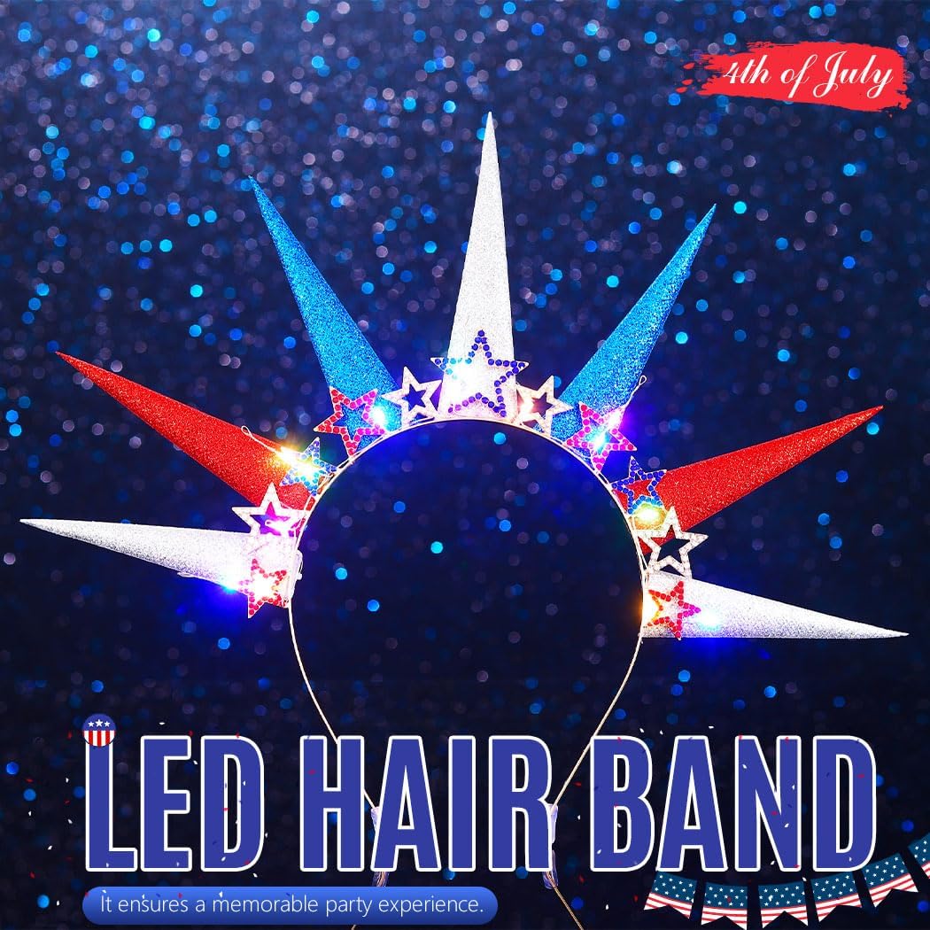 REETAN 4th of July Light Up Headband LED Independence Day Patriotic Hair Accessories for Women image 2