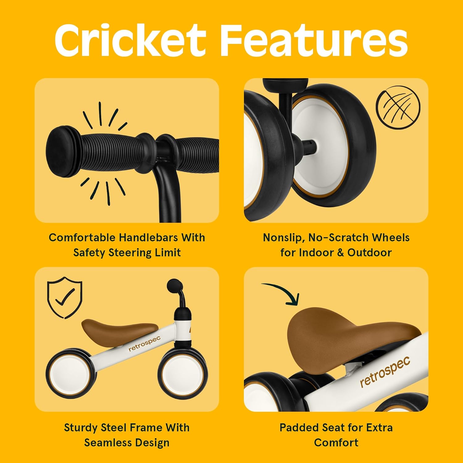 Retrospec Cricket Baby Balance Bike, 4-Wheel Ride-On Toy for Ages 12-24 Months – First Bike & Toddler Bike for 1 Year Old Boys & Girls, First Birthday Gift