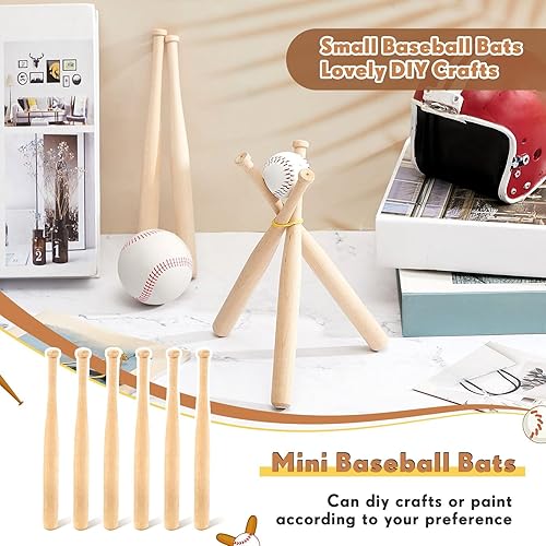 Miniatura 3 de Mini bate de béisbol de 8 pulgadas, pequeños bates de madera sin pintar, para pintar, llavero, figuras de acción, proyectos de manualidades, bola,