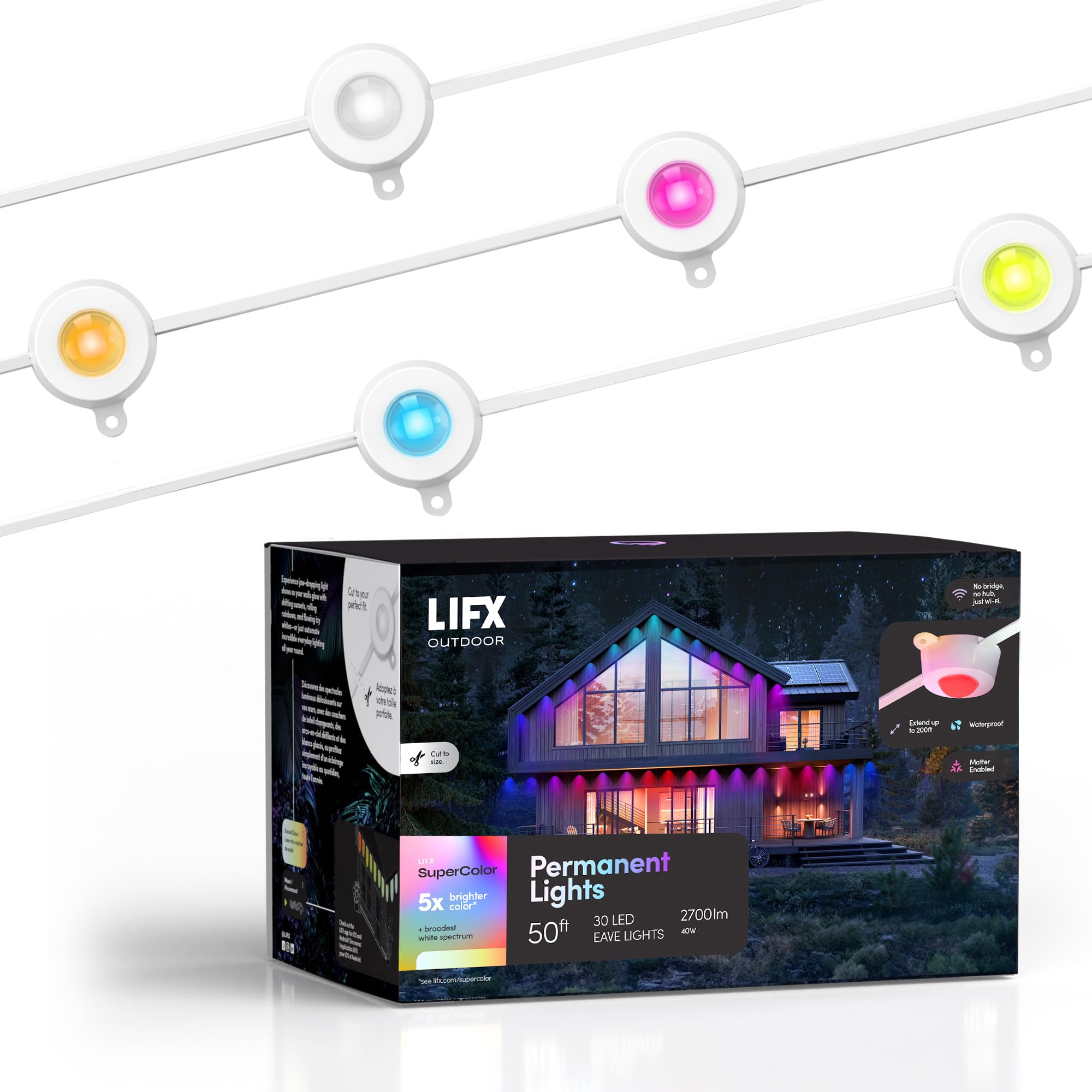 LIFX 50ft Outdoor Permanent Smart Lights, RGBW LED Strip with