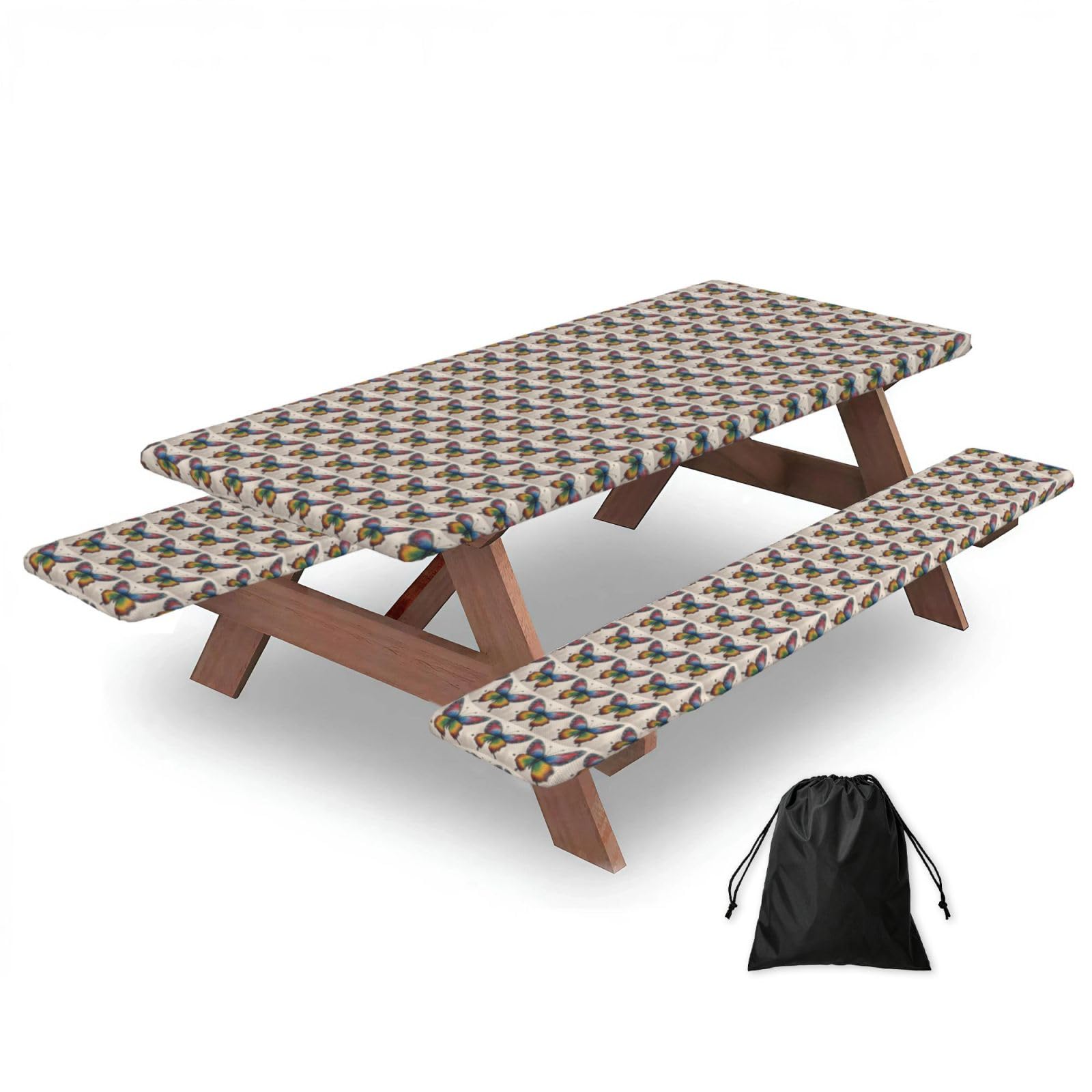 AYYQWE Rainbow Butterfly Print Picnic Table Bench Cover Outdoor Garden Party Decor Daily Accessory Gift