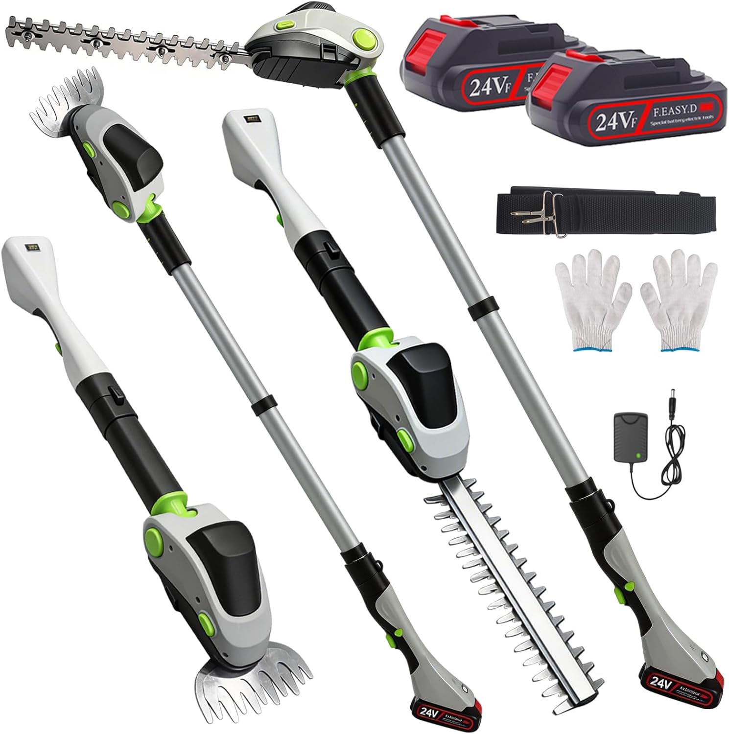 4-in-1 21V Pole Hedge Trimmer Cordless & Grass Shear, 11.15 ft Reach, Electric Hedge Trimmer with Extension Pole, Multi-Angle, 2 * 2.0Ah Batteries & Charger for Garden Yard Tree & Shrubs Pruning