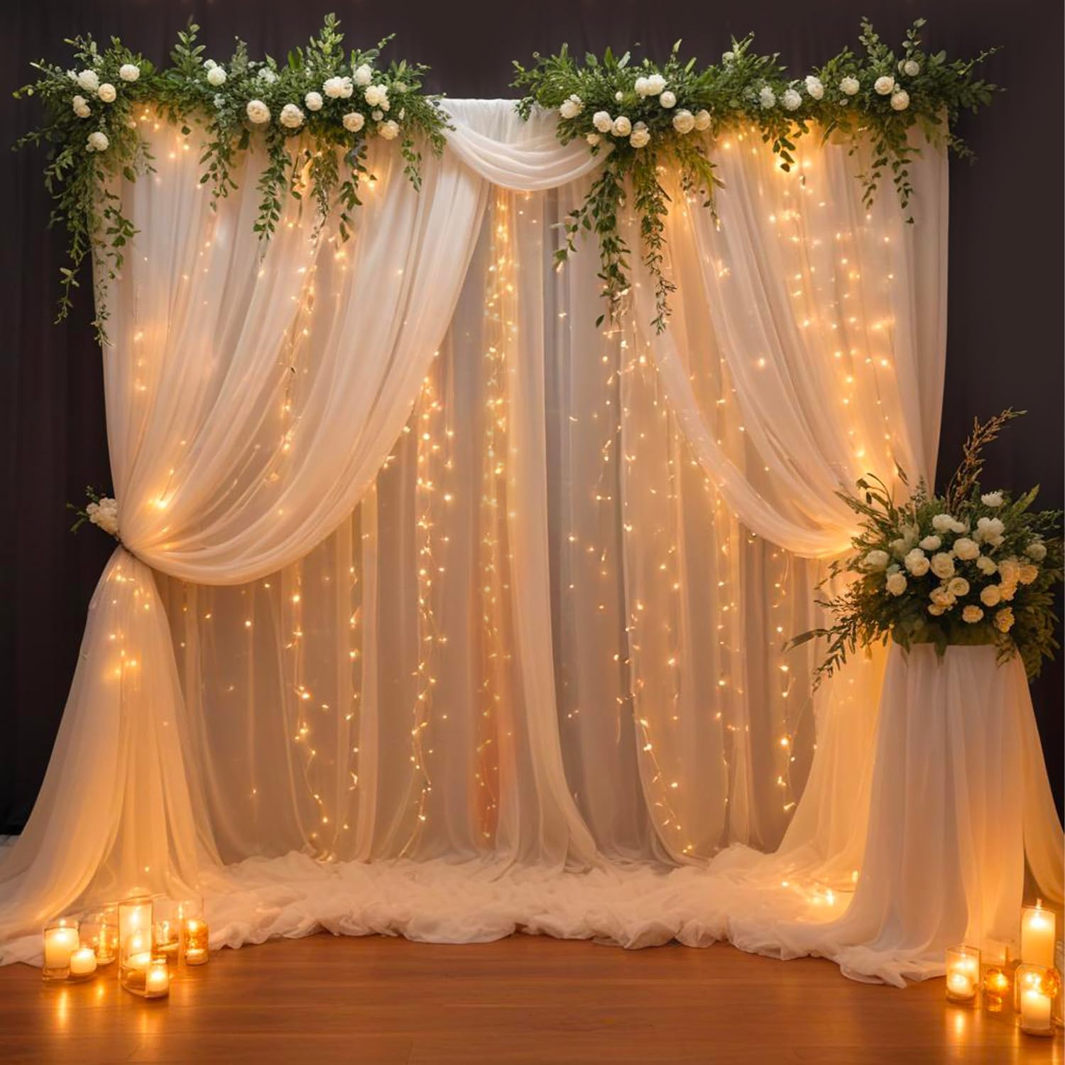Party Propz White Net Curtain for Decoration with Fairy Lights (9m), White Canopy Tent for Decorations, Birthday Backdrop for Decoration, Backdrop Decorations(7pcs)