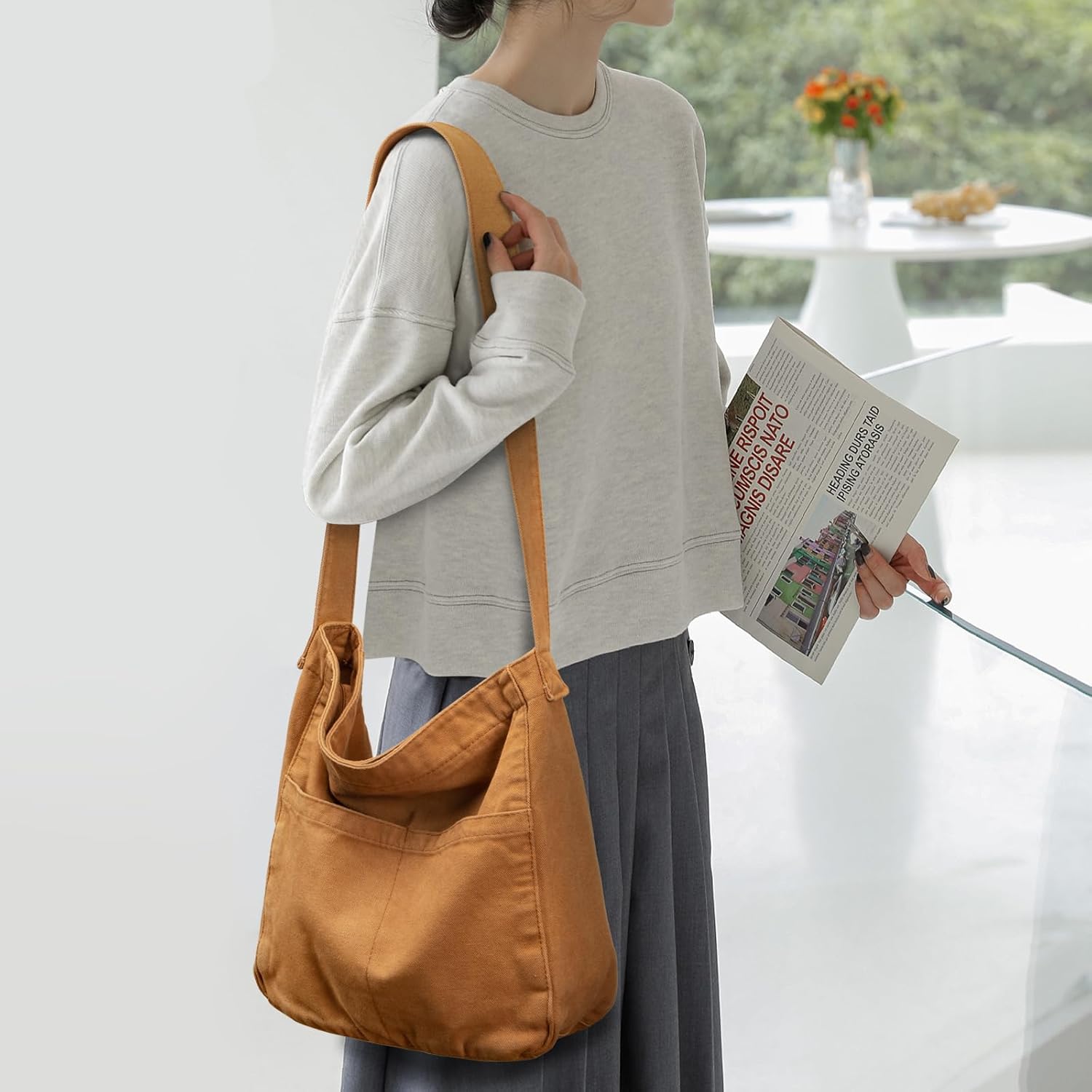 Etercycle Canvas Tote Bag for Women, Large Crossbody Hobo Bag Casual Shoulder Bag Shopping Handbags Messenger Bags (Brown) - Image 6