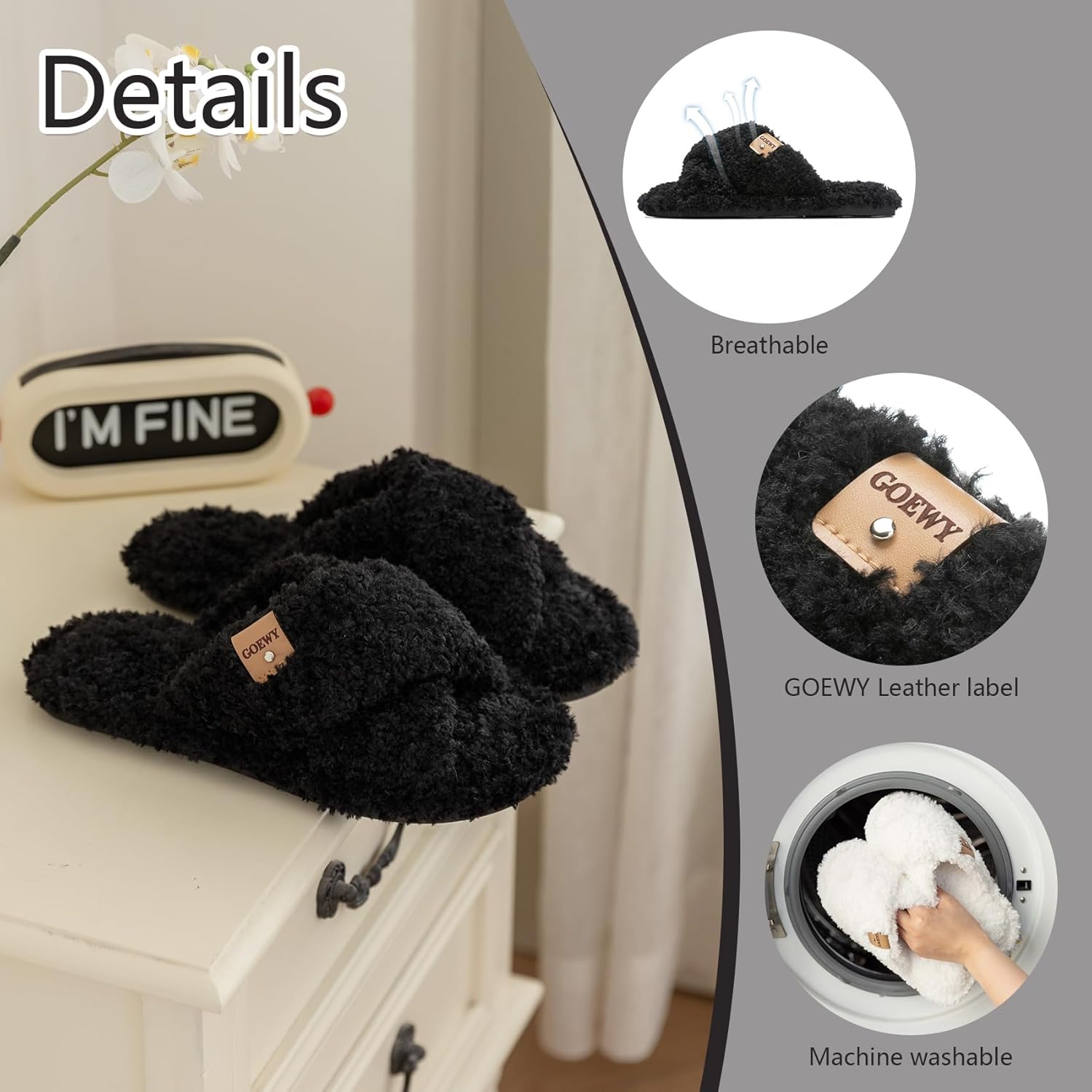 Fuzzy Open Toe Slippers for Women Indoor and Outdoor with Memory Foam Cozy Cross Band Women's Slipper Cute Soft House Shoes Slip On Gifts for Womens Mom Her Ladies Bridesmaid - Image 4