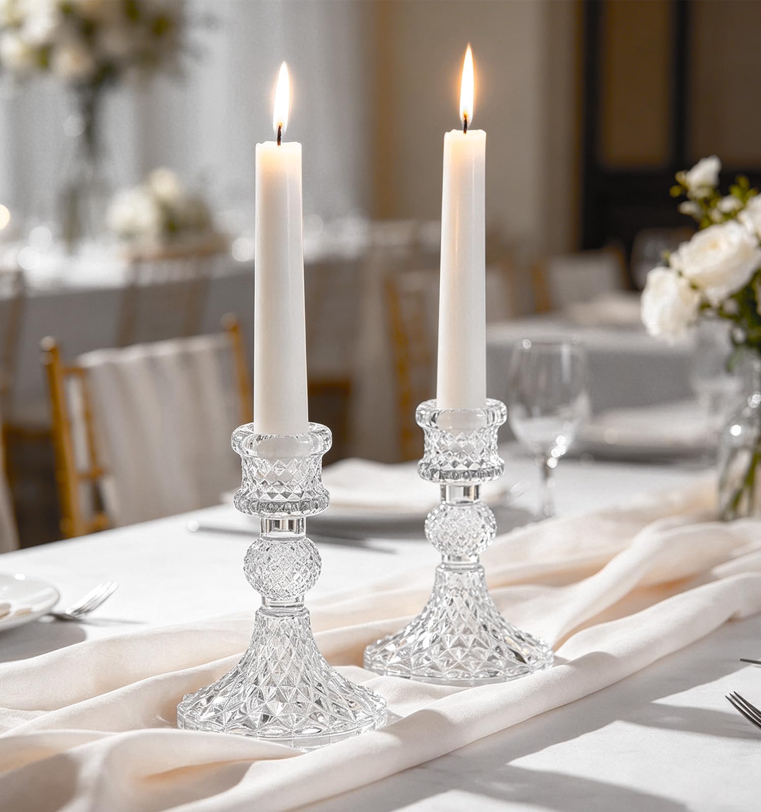 Kerzenhalter aus Transparentem Glas, Klare Kerzenhalters für Kerzenständer, 10cm Hohe Kristall-Kerzenhalter, Dekorativer Candle Holder als Tischdekoration für Hochzeiten, Feste, Dinnerpartys - 2 Stück