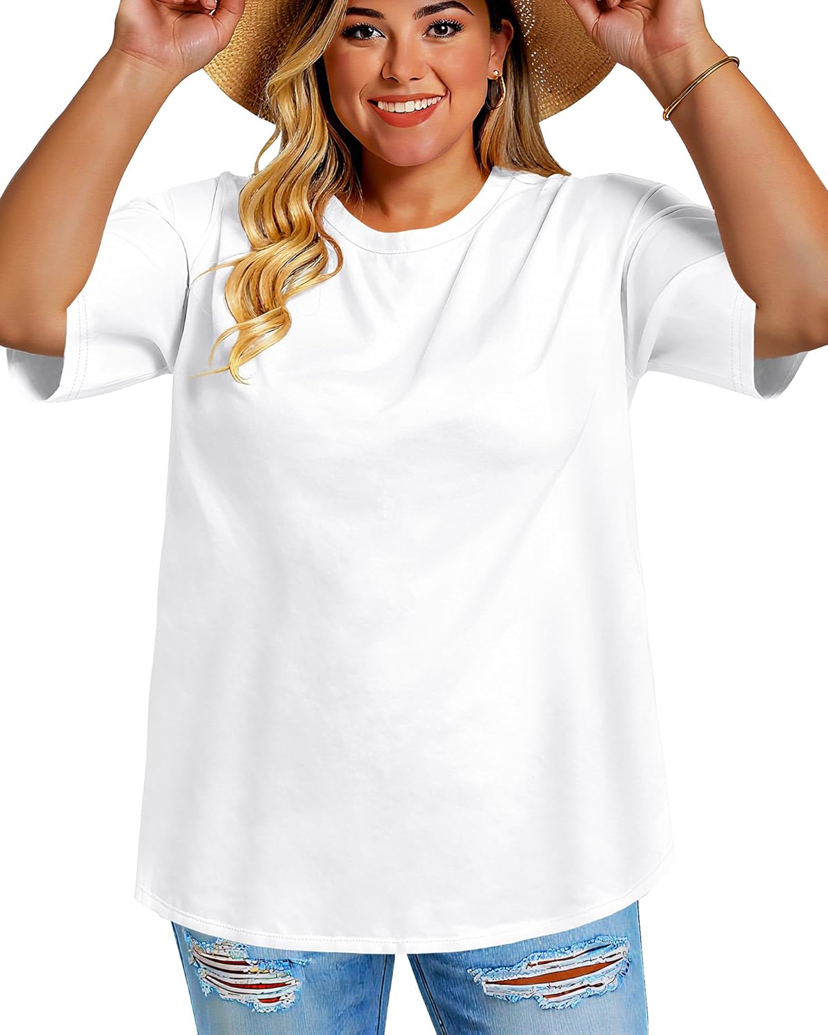 rosemia Plus Size Tshirts for Women Oversized Casual Tees Crewneck Short Sleeves Blouses - Image 3