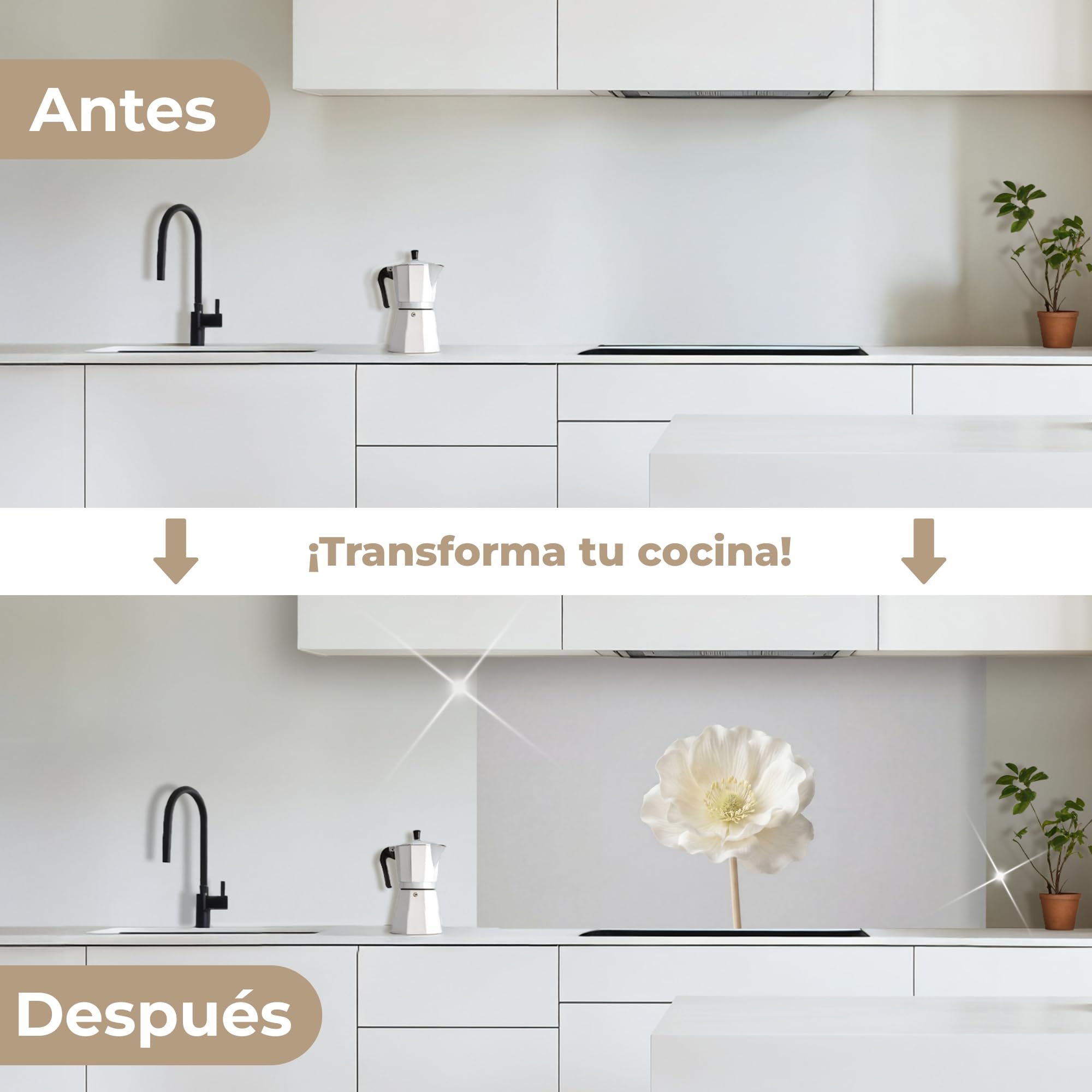 KitchenYeah© Antisalpicaduras Cocina 80x150 cm Adhesivo Salpicadero Protector Pared Salpicaduras Revestimiento Flor - Minimalista -Blanco