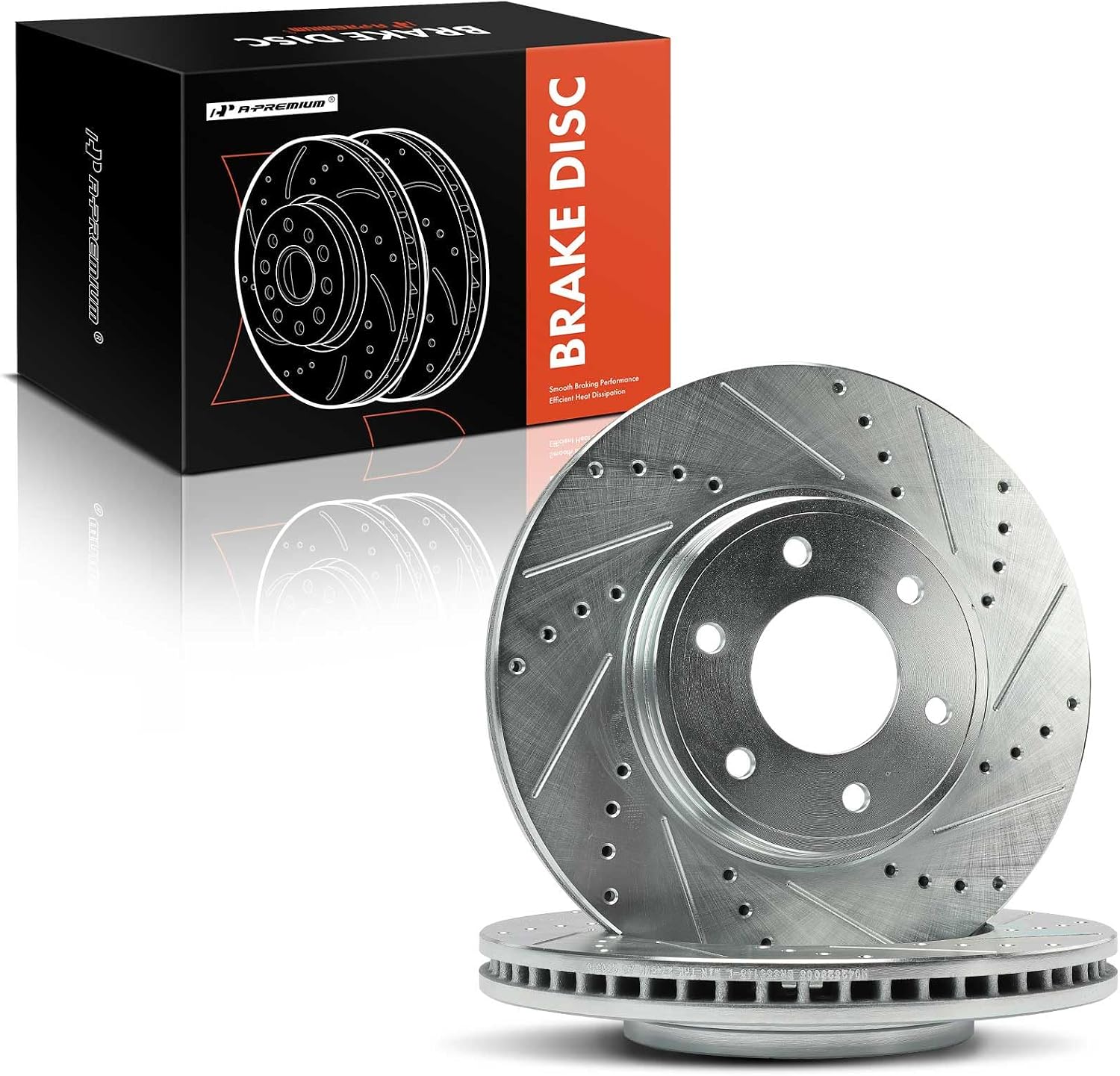A-Premium 12.79 inch (324.90mm) Front Drilled and Slotted Disc Brake Rotors Compatible with Chevrolet, Saab Models - Trailblazer 2006-2009, 9-7x 2008-2009, 2-PC Set