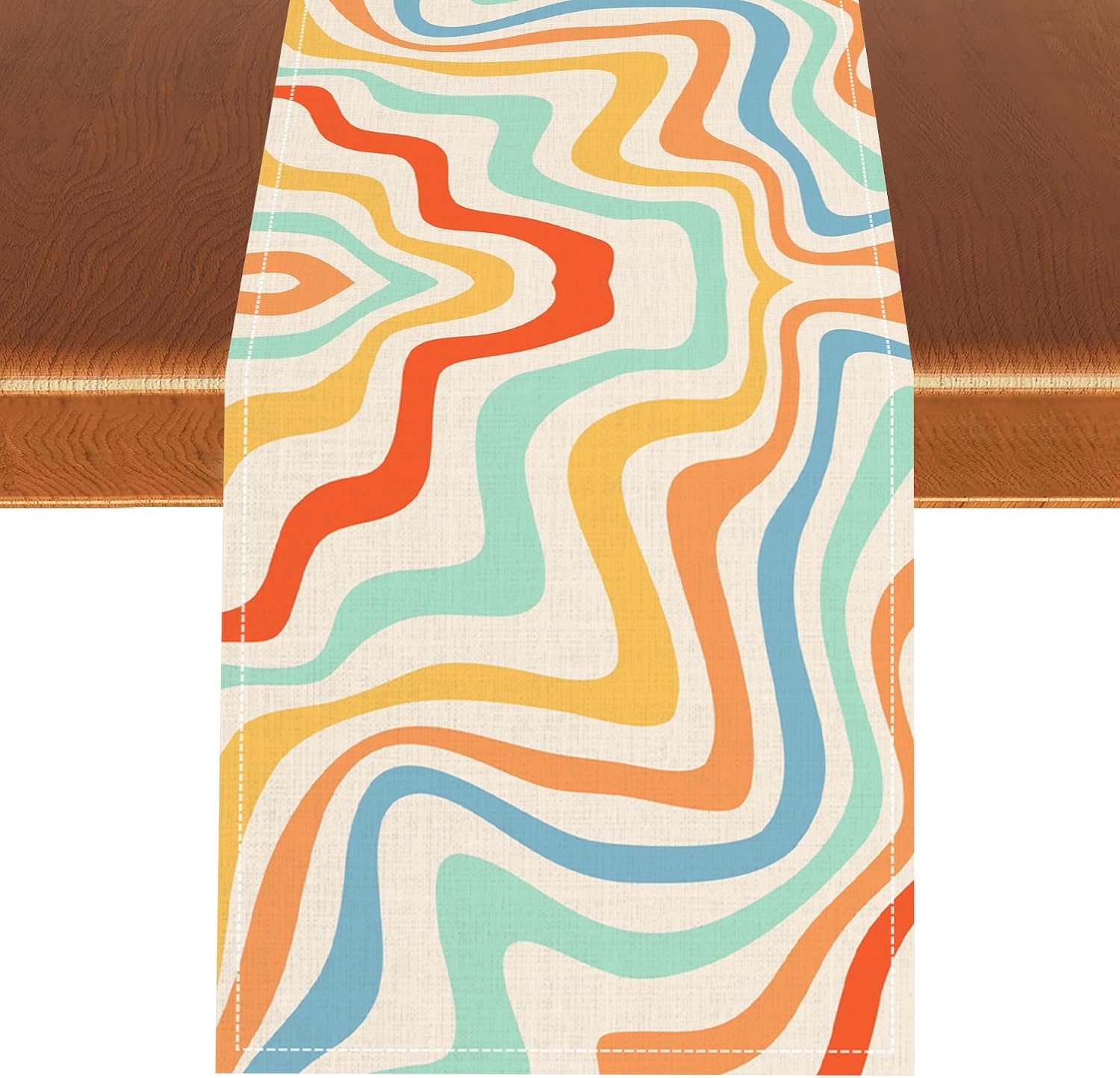 Retro 70s Groovy Table Runner, Vintage Hippie Funky 70s 60s Abstract Colorful Aesthetic Modern Farmhouse Coffee Table Center Decor for Kitchen Living Room Holiday Party Table Decorations 13x36