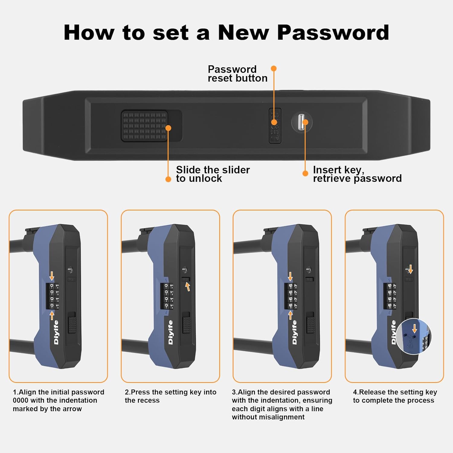 Diyife Bike U Lock Heavy Duty Anti Theft with 5FT Steel Cable, 18mm Shackle, 4-Digit Combination High Security Bike Lock with 2 Keys and Mounting Bracket for Electric Scooter, Ebike, Road, Motorcycle