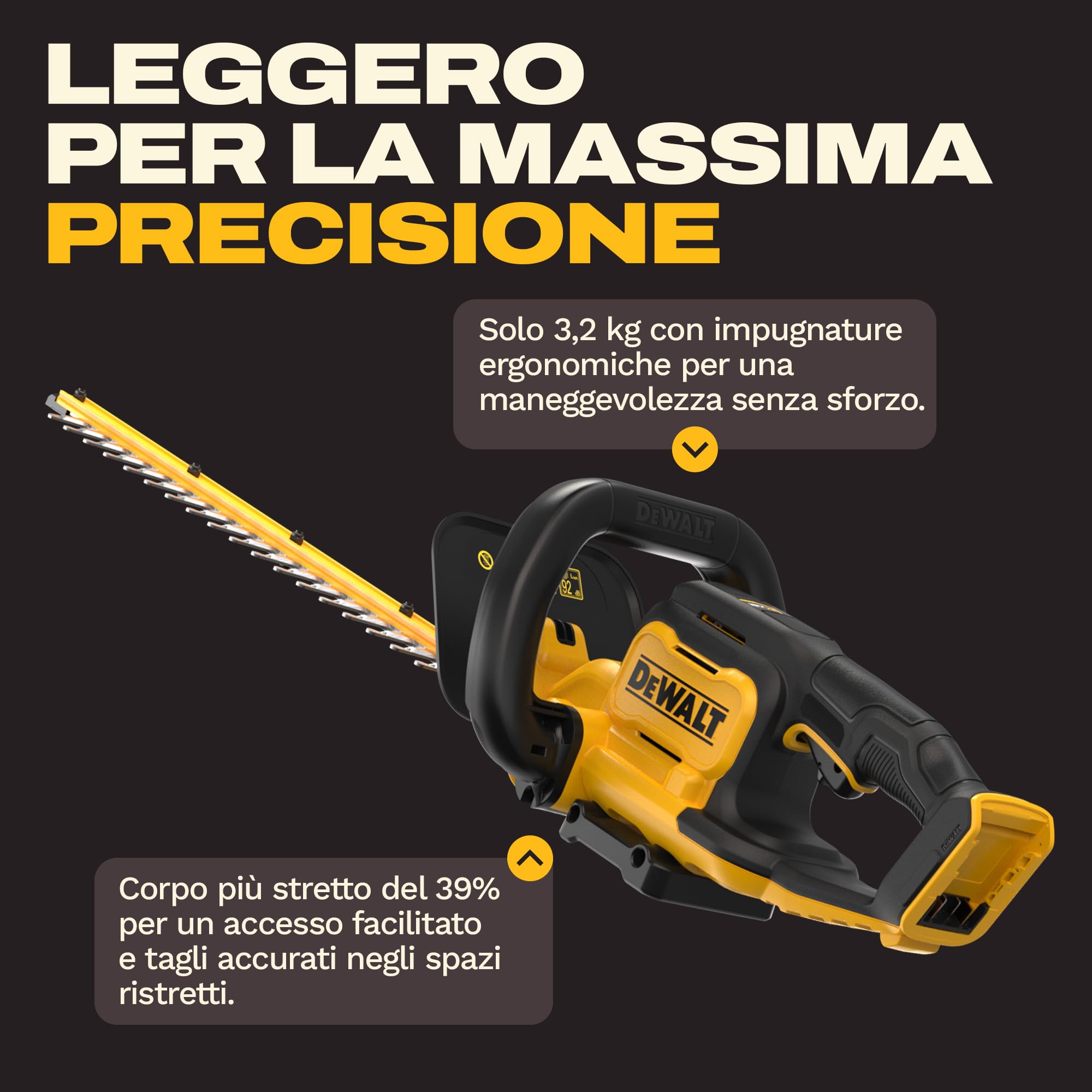 DEWALT Motosega Compatta Brushless 30cm 18V XR, progettato per tagli rapidi e precisi grazie alla sua robusta lama da 55 cm e allo spazio di 19 mm, Solo Utensile, DCM565N-XJ