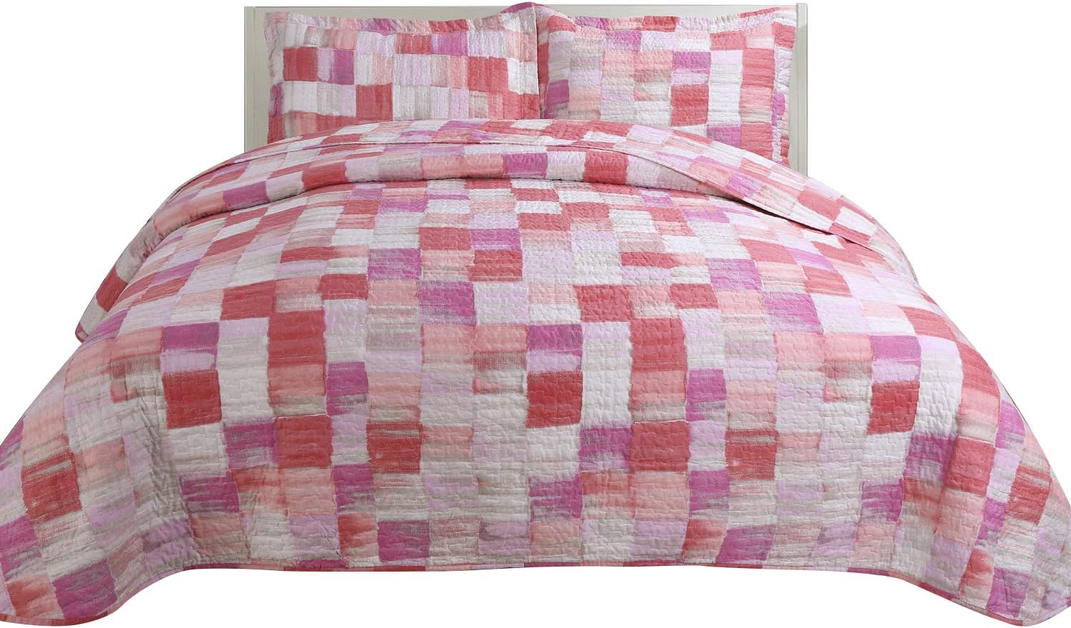 Hilin Fashion Microfiber Reversible Printing Quilt Set King Size with Shams,as Bedspread,Coverlet or Bed Cover-Soft,Lightweight and Hypoallergenic (AKAR Fuxia, King)