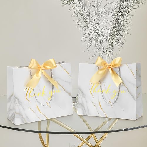 Miniatura 7 de Kosiz 12 bolsas de regalo de agradecimiento con asas, bolsas de papel de mármol con cinta dorada para bodas, despedidas de soltera, fiestas de