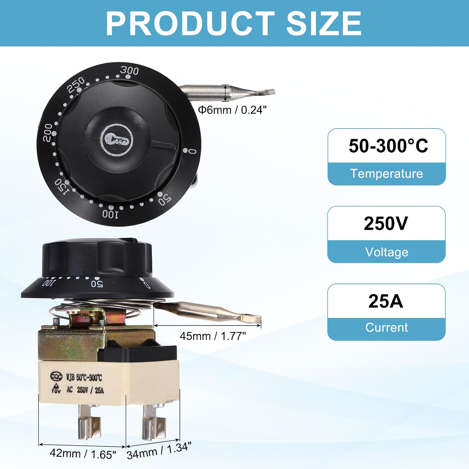 MECCANIXITY Temperature Control Switch 250V, 25A 50-300°C Capillary Thermostat Temperature Control Switch for Ovens Fryers Refrigerator Heaters image 2