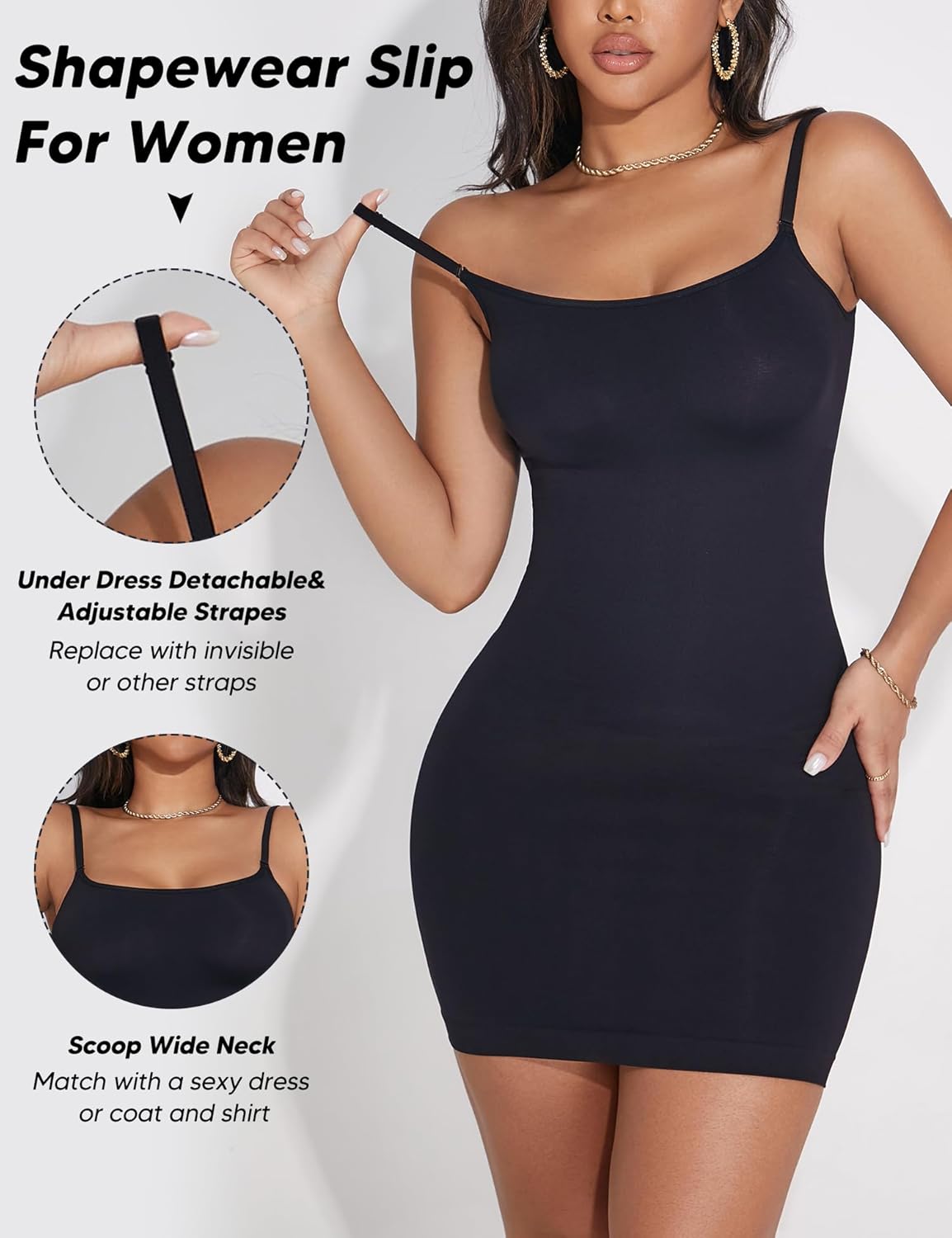 Shapewear Dress Full Slip for Women Summer Casual Club Dress Body Shaper Tummy Control Spaghetti Straps - Image 3