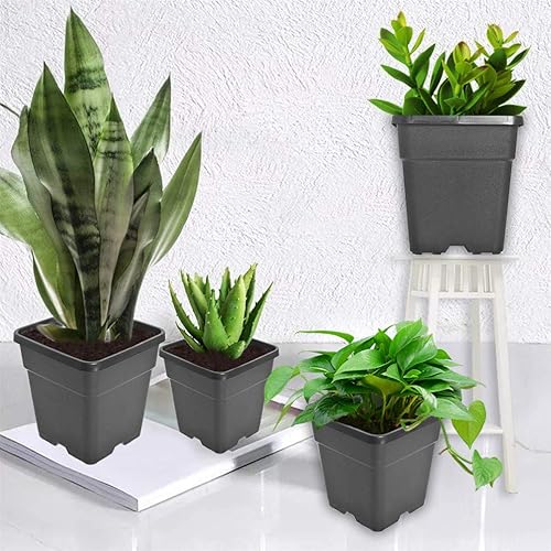 Miniatura 6 de labworkauto Macetas cuadradas para vivero, macetas de cultivo, contenedor de vivero, apto para plantar plantas de suelo, 5 galones, 10 unidades