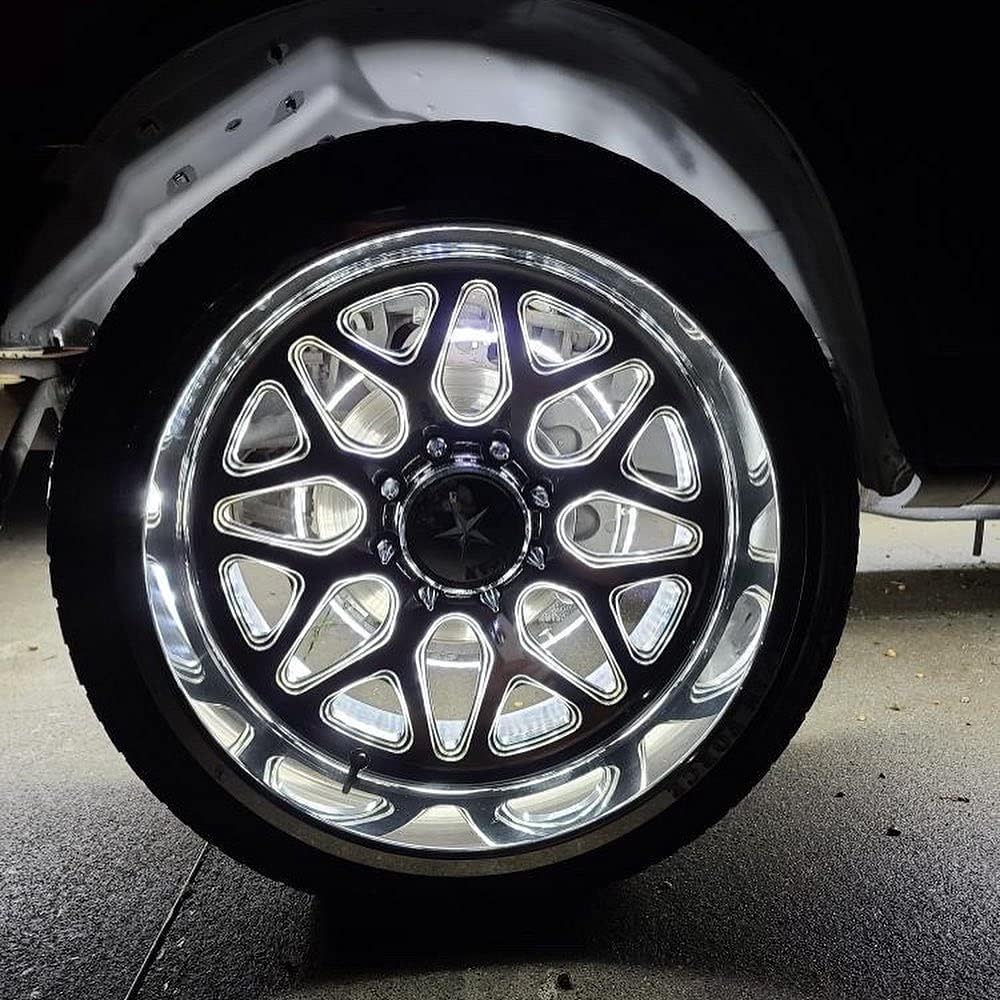 4PCS 17.5" Double Row White LED Wheel Lights - Bluetooth Control, IP68 Waterproof, Strobe/Flash/Breath Modes, Easy Installation for Truck & Car