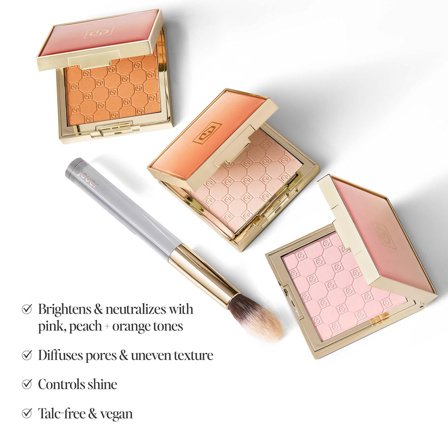 Jouer Soft Focus Brightening Powder, Peach Bright - Medium to Tan Skin Tones | Lightweight Brightening Powder to Lift and Revive Skin, Face Makeup Foundation or Concealer